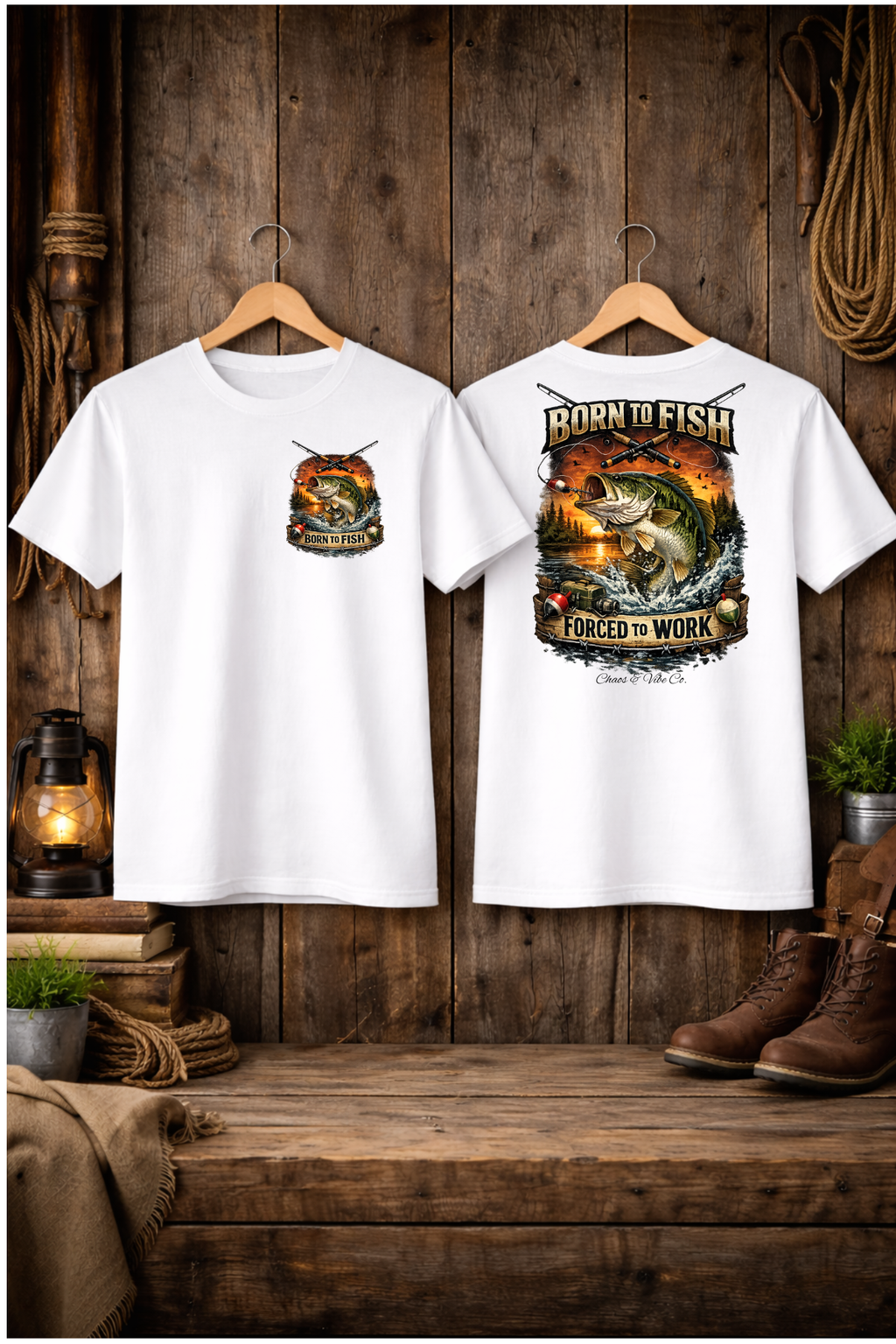 Unisex Born to Fish T-Shirt — Fishing Graphic Tee ("Born to Fish, Forced to Work")