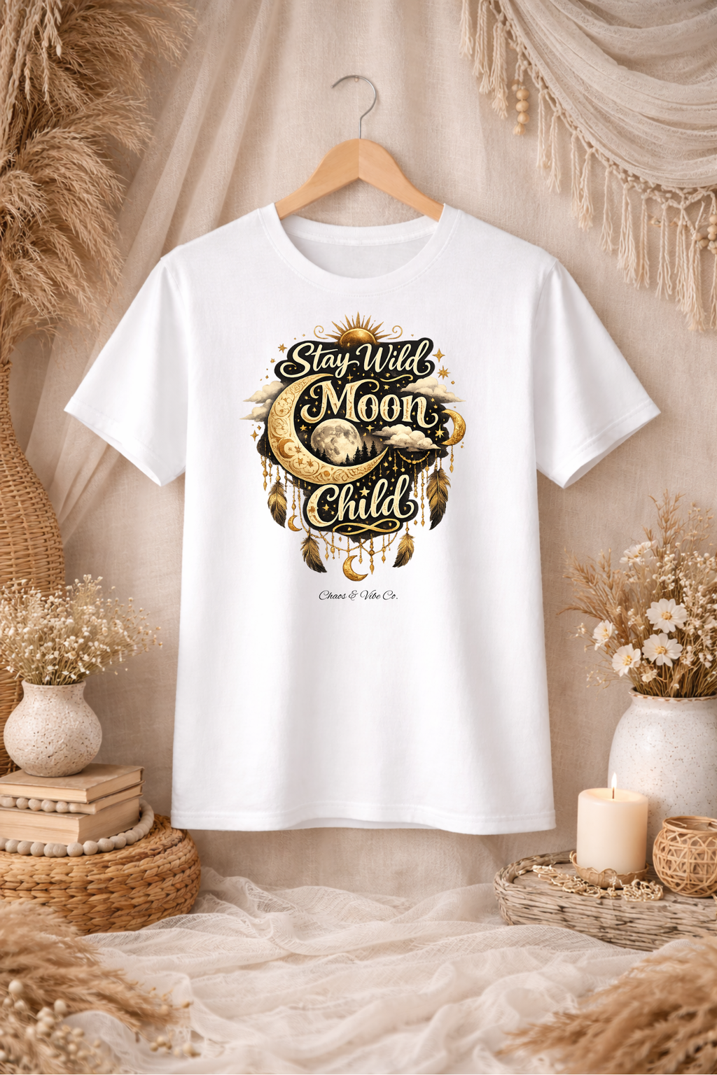 Unisex Stay Wild Moon Child T-Shirt — Boho Moon Phase Graphic Tee