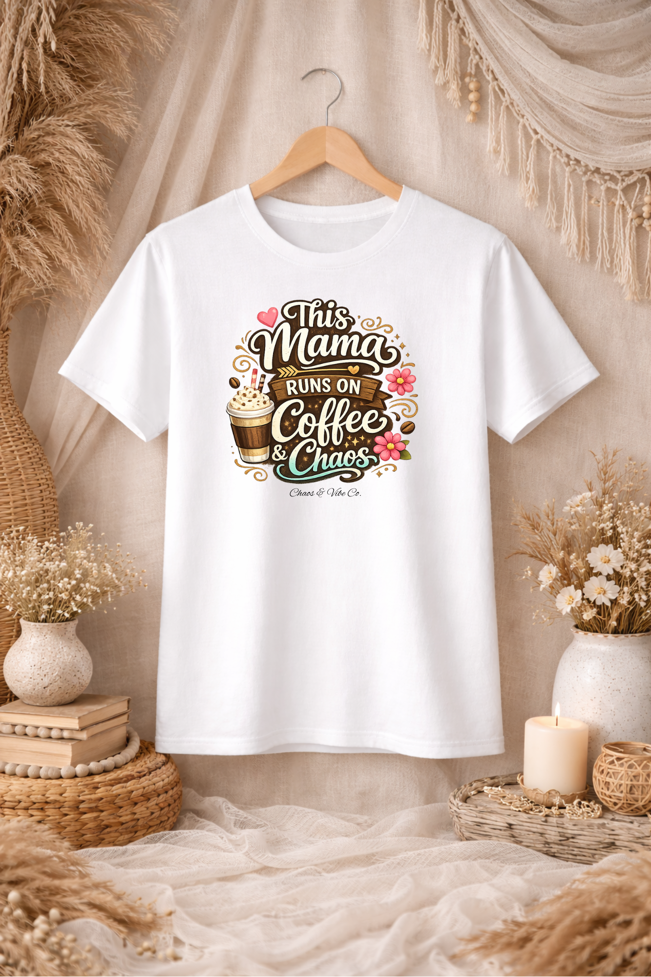 Unisex Mama Runs on Coffee & Chaos T-Shirt — Funny Mother's Day Mom Tee