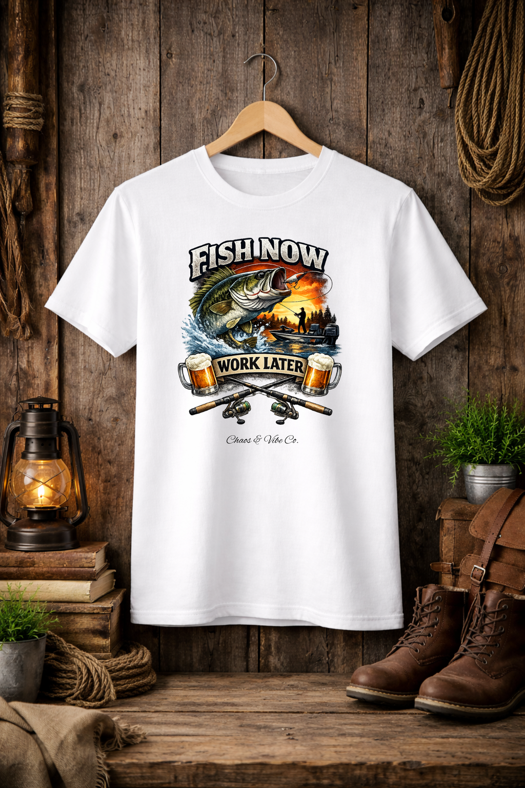Unisex Fish Now Work Later T-Shirt — Bass Fishing Graphic Tee for Anglers