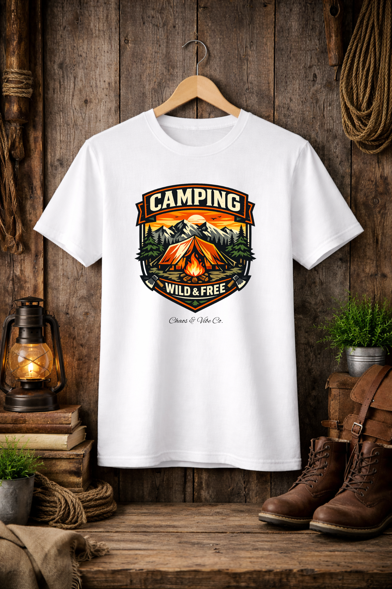 Unisex Camping Wild & Free T-Shirt — Vintage Tent Mountain Outdoor Tee