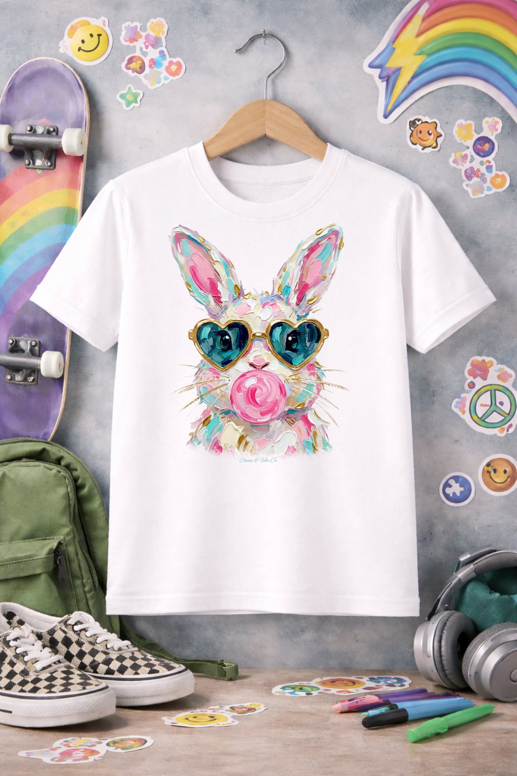 Kids Bunny T‑Shirt — Colorful Bunny with Heart Sunglasses