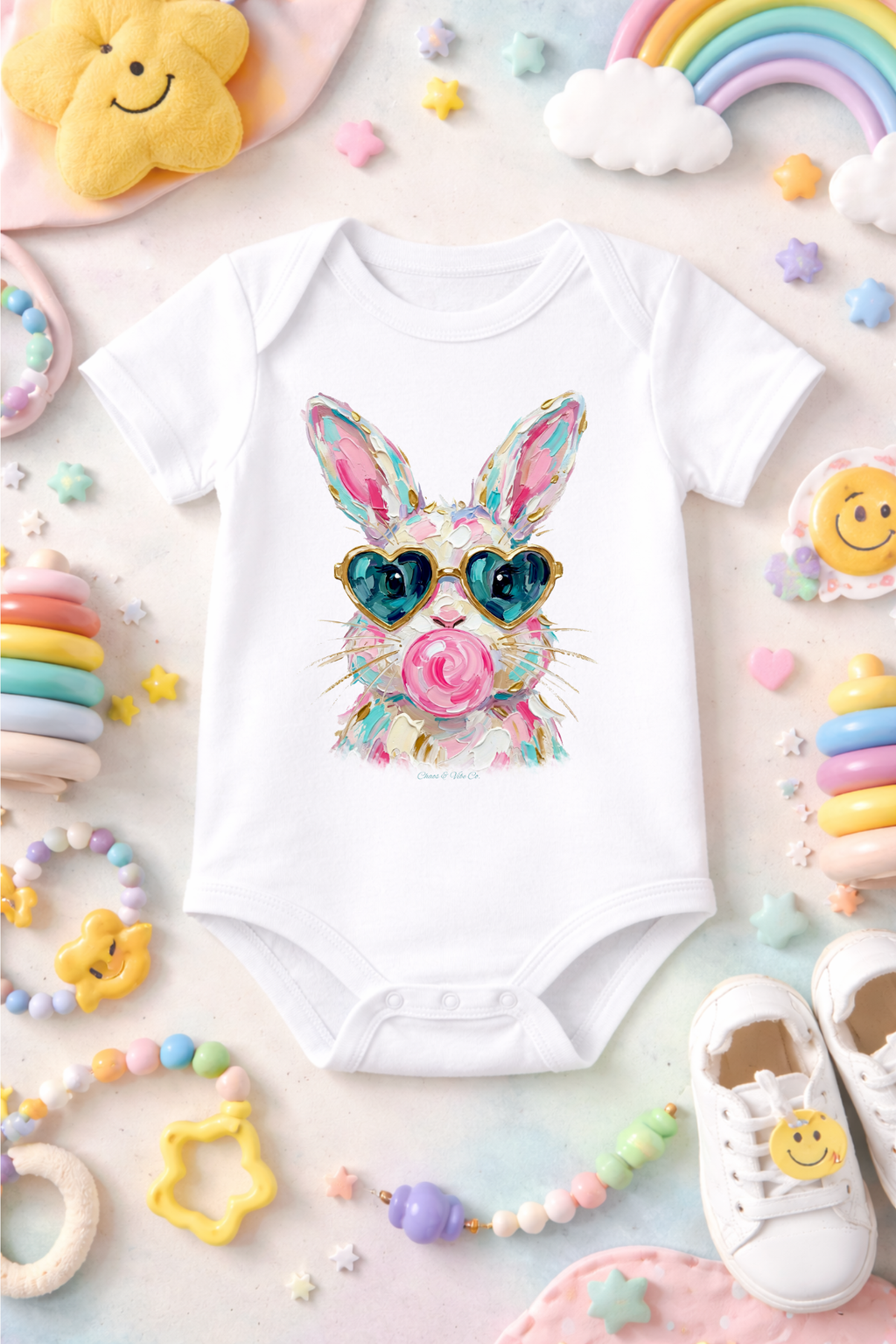 Baby Cute Bunny Sunglasses Infant Bodysuit - Floral Baby Onesie