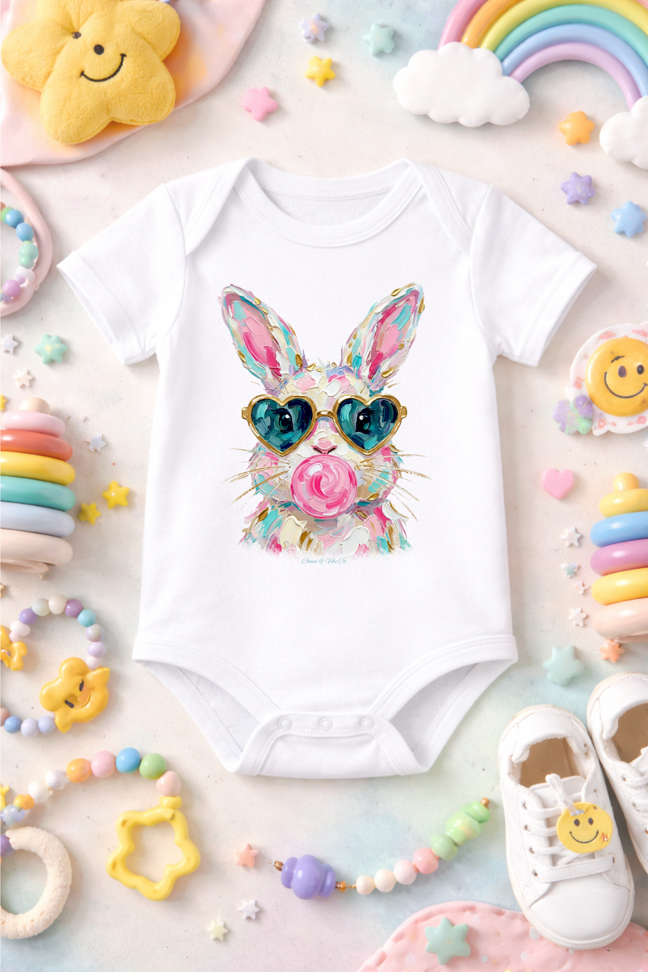 Baby Cute Bunny Sunglasses Infant Bodysuit - Floral Baby Onesie