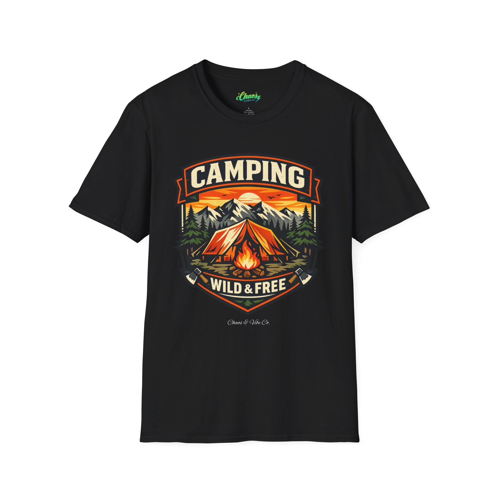 Unisex Camping Wild & Free T-Shirt — Vintage Tent Mountain Outdoor Tee