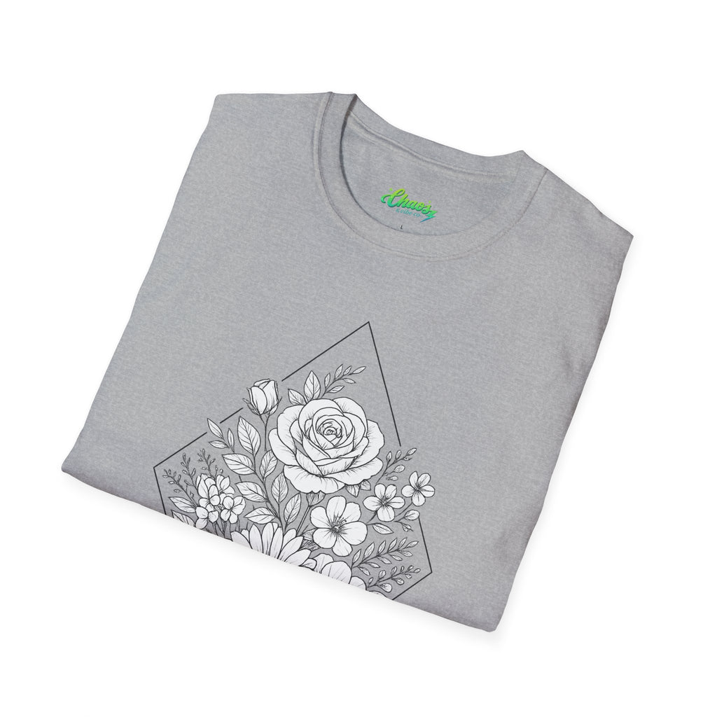 Unisex Floral Diamond Line Art T-Shirt — Botanical Sketch Graphic Tee
