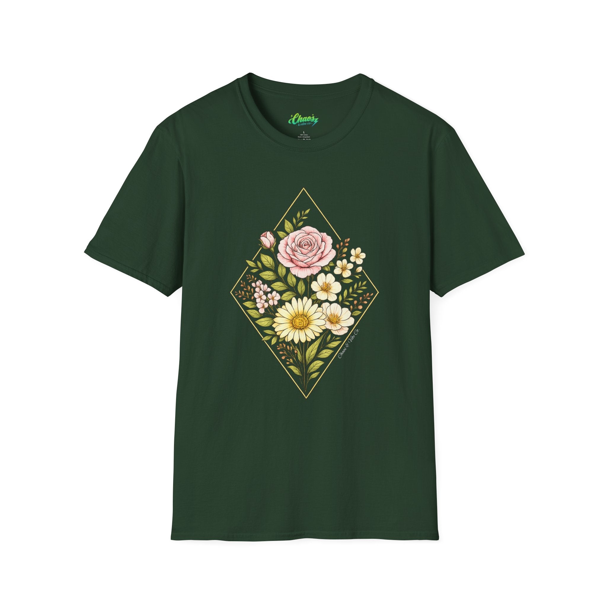 Unisex Colored Floral Diamond T-Shirt