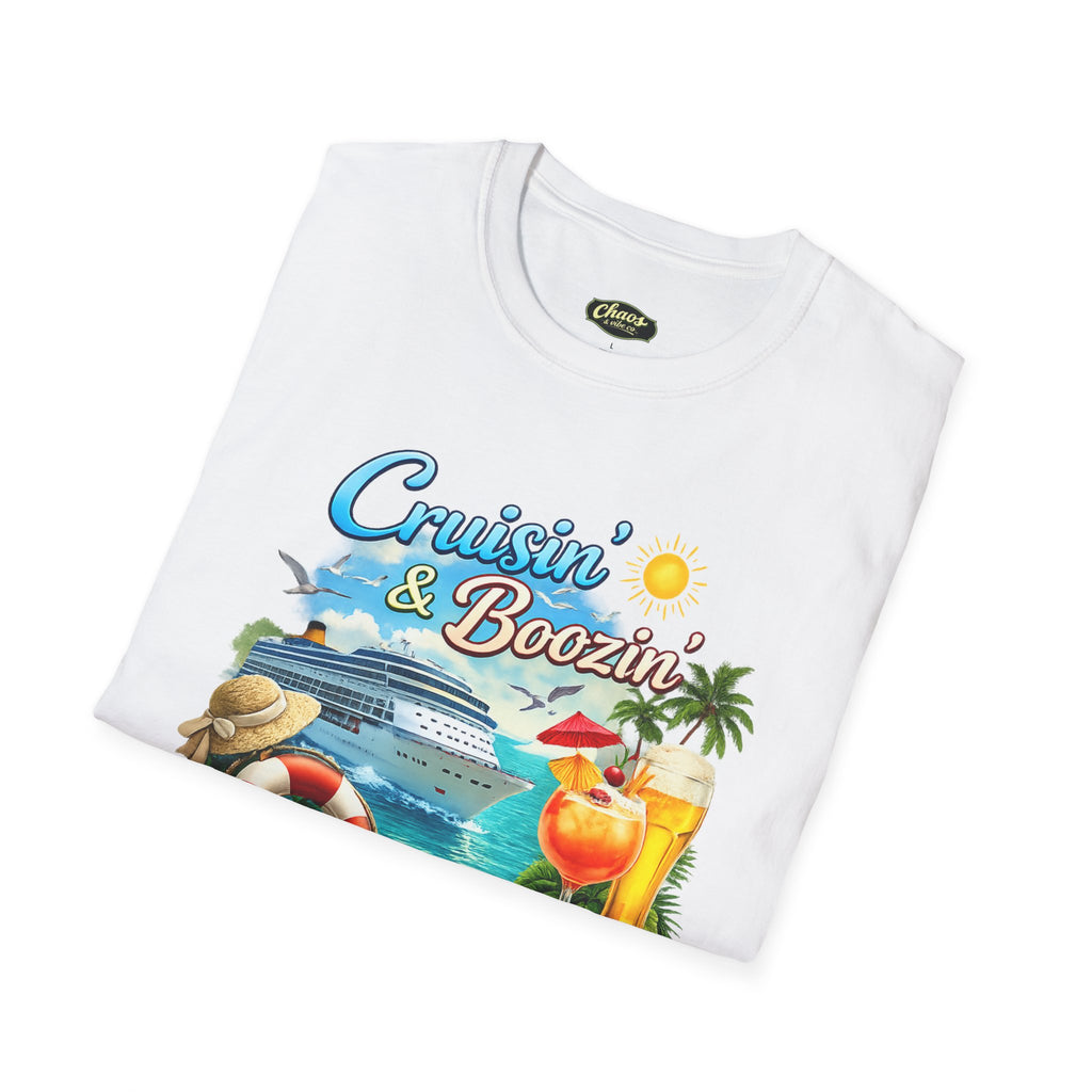 Unisex Cruisin' & Boozin' cruise ship beach cocktails T-Shirt | Tropical vacation tee