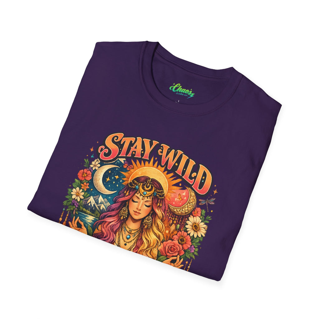 Stay Wild Moon Child T-Shirt | Boho Goddess Moon Phases Floral Graphic
