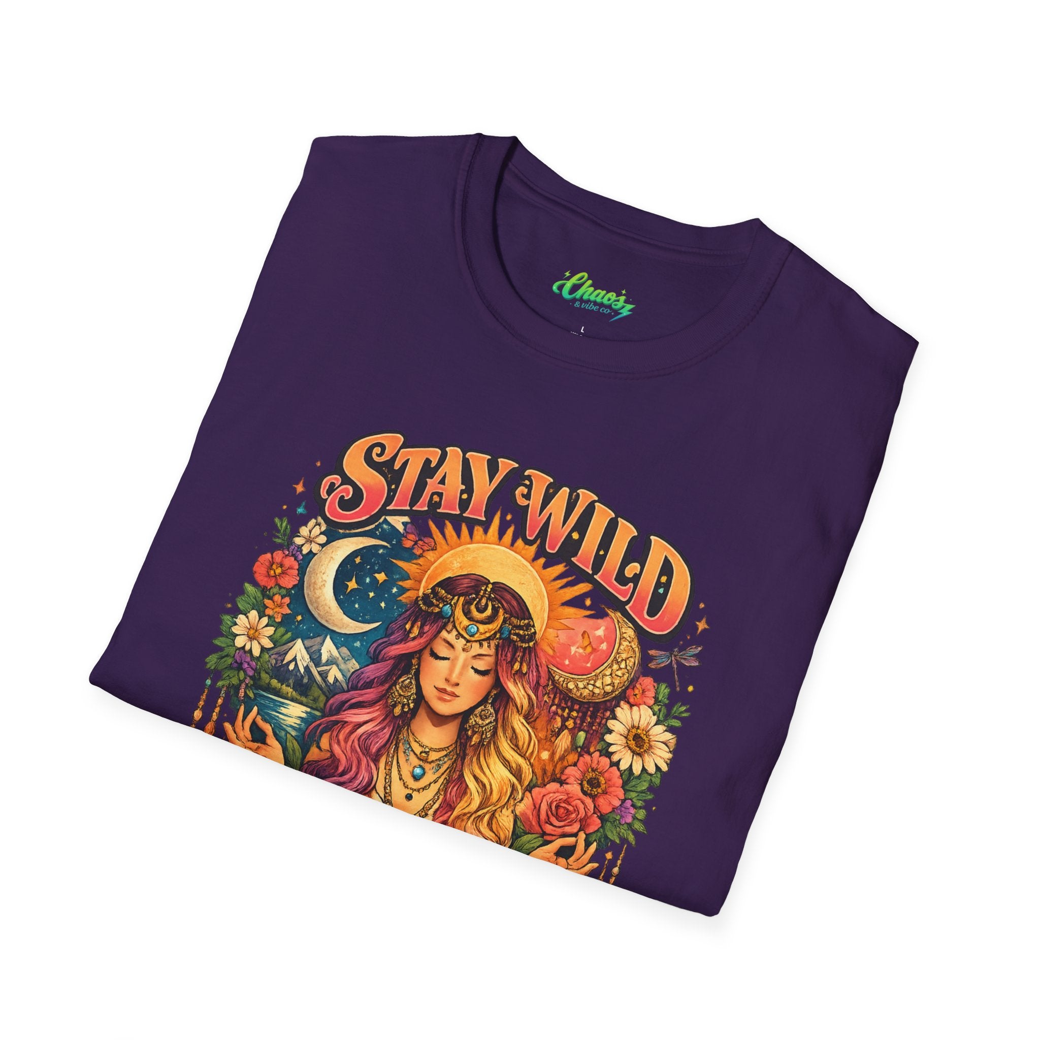 Stay Wild Moon Child T-Shirt | Boho Goddess Moon Phases Floral Graphic