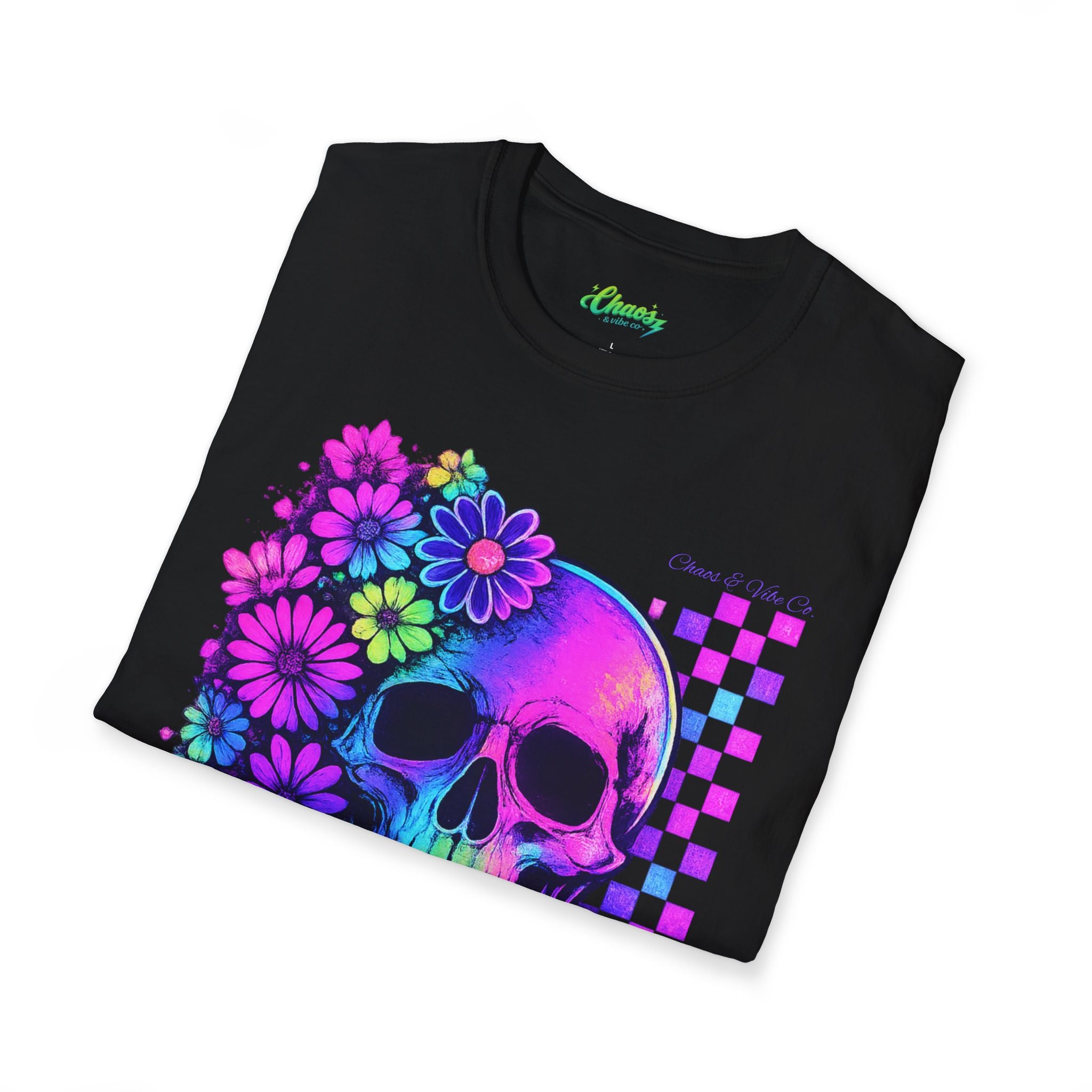 Unisex floral skull checker Softstyle T-Shirt