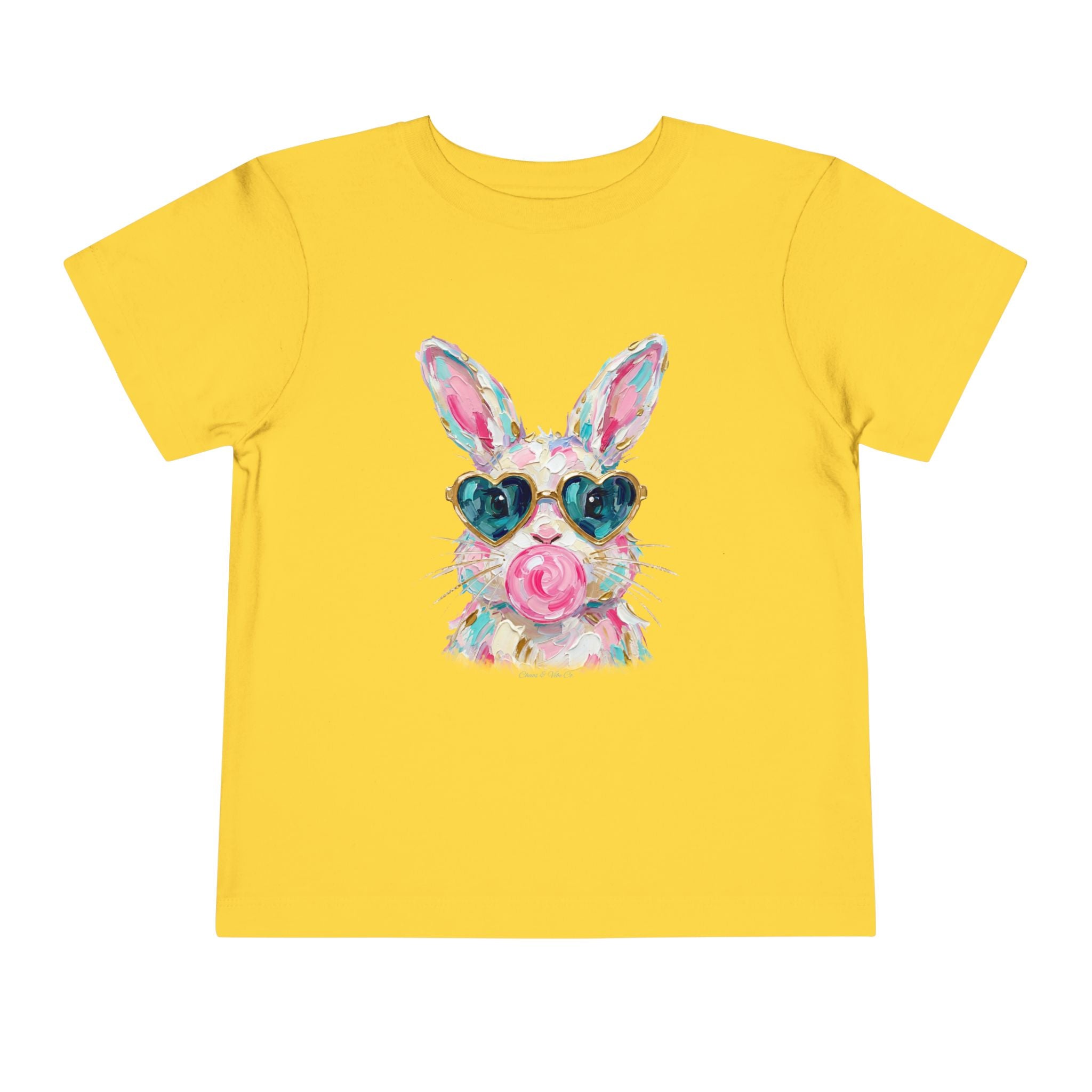 Toddler Tee — Colorful Bunny with Heart Sunglasses & Lollipop (Cute Easter Kids Shirt)