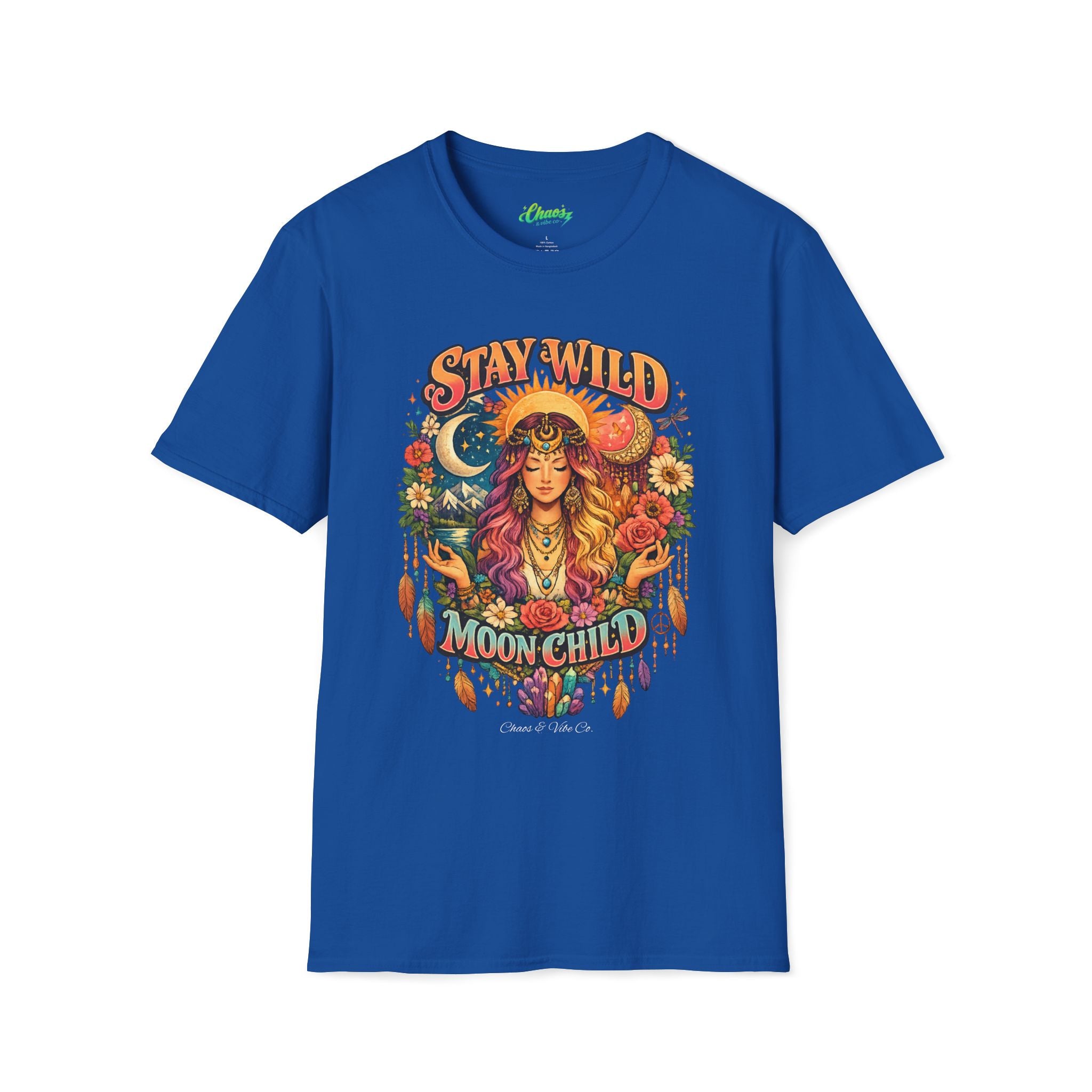 Stay Wild Moon Child T-Shirt | Boho Goddess Moon Phases Floral Graphic
