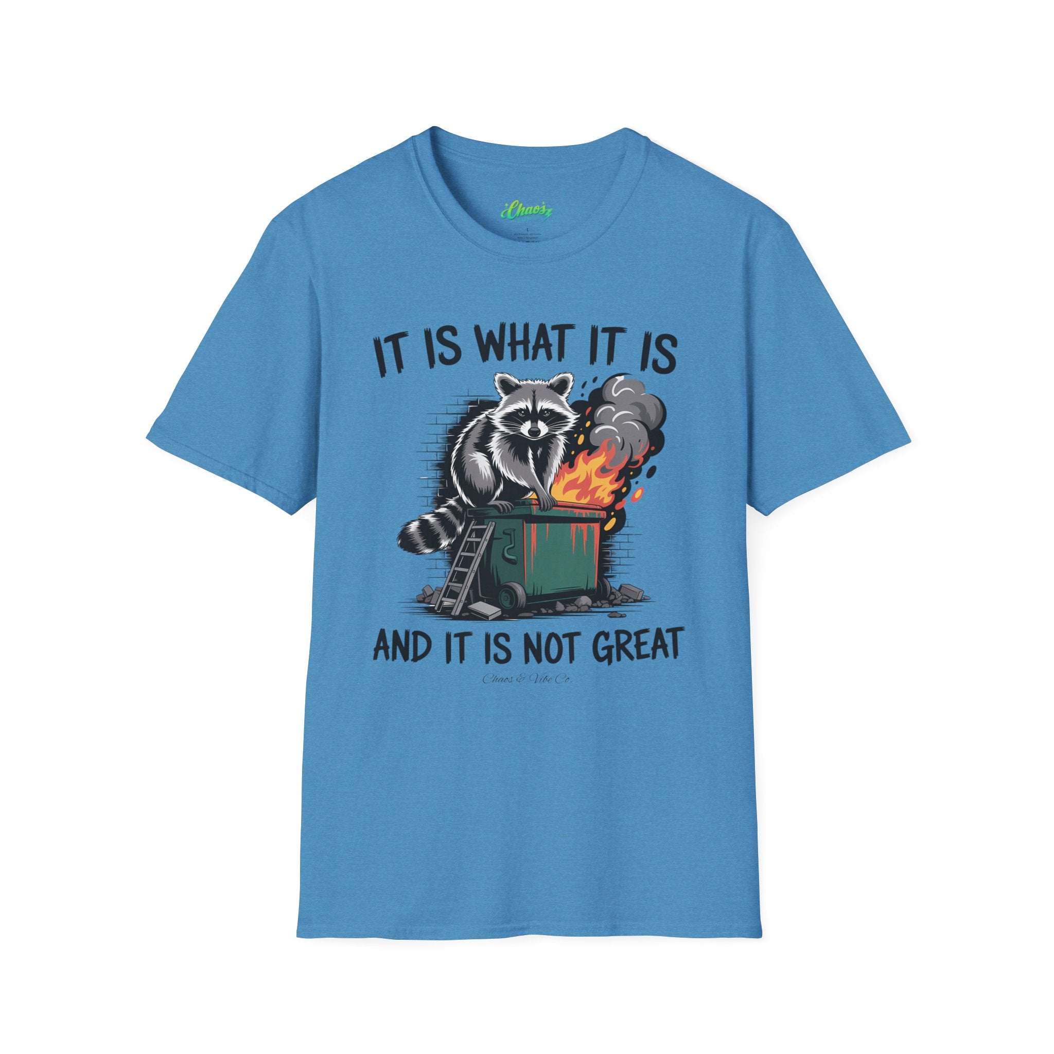 Unisex Dumpster Fire Raccoon T-Shirt – "It Is What It Is And It Is Not Great" Graphic Tee