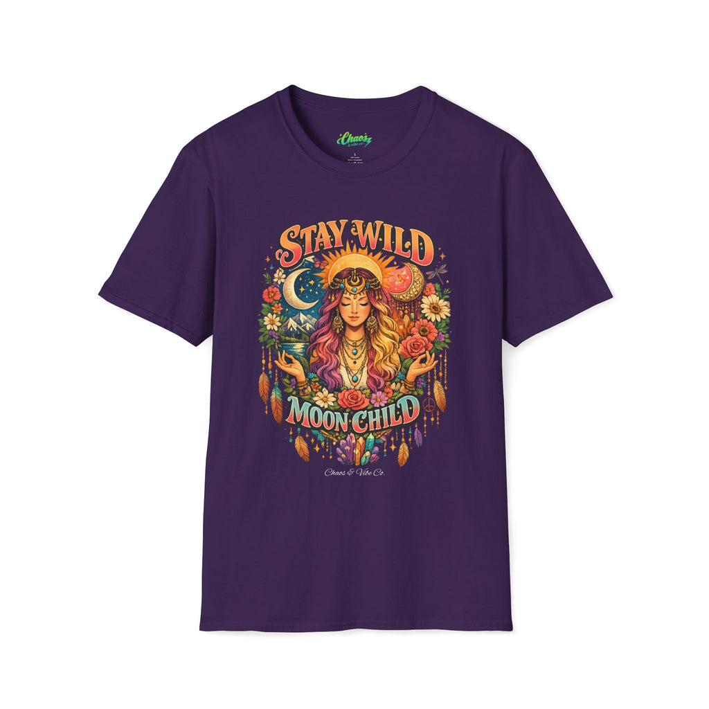 Stay Wild Moon Child T-Shirt | Boho Goddess Moon Phases Floral Graphic
