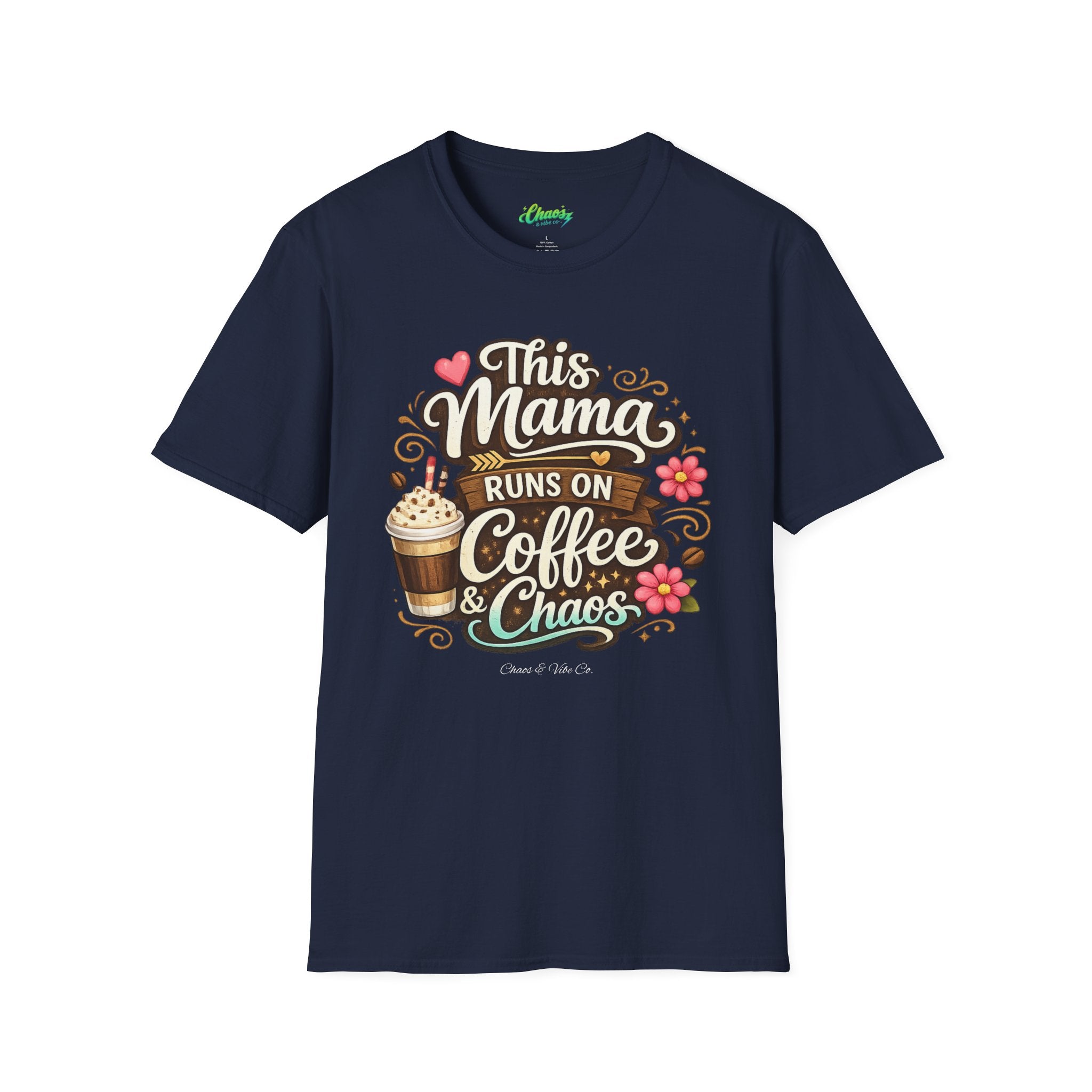 Unisex Mama Runs on Coffee & Chaos T-Shirt — Funny Mother's Day Mom Tee