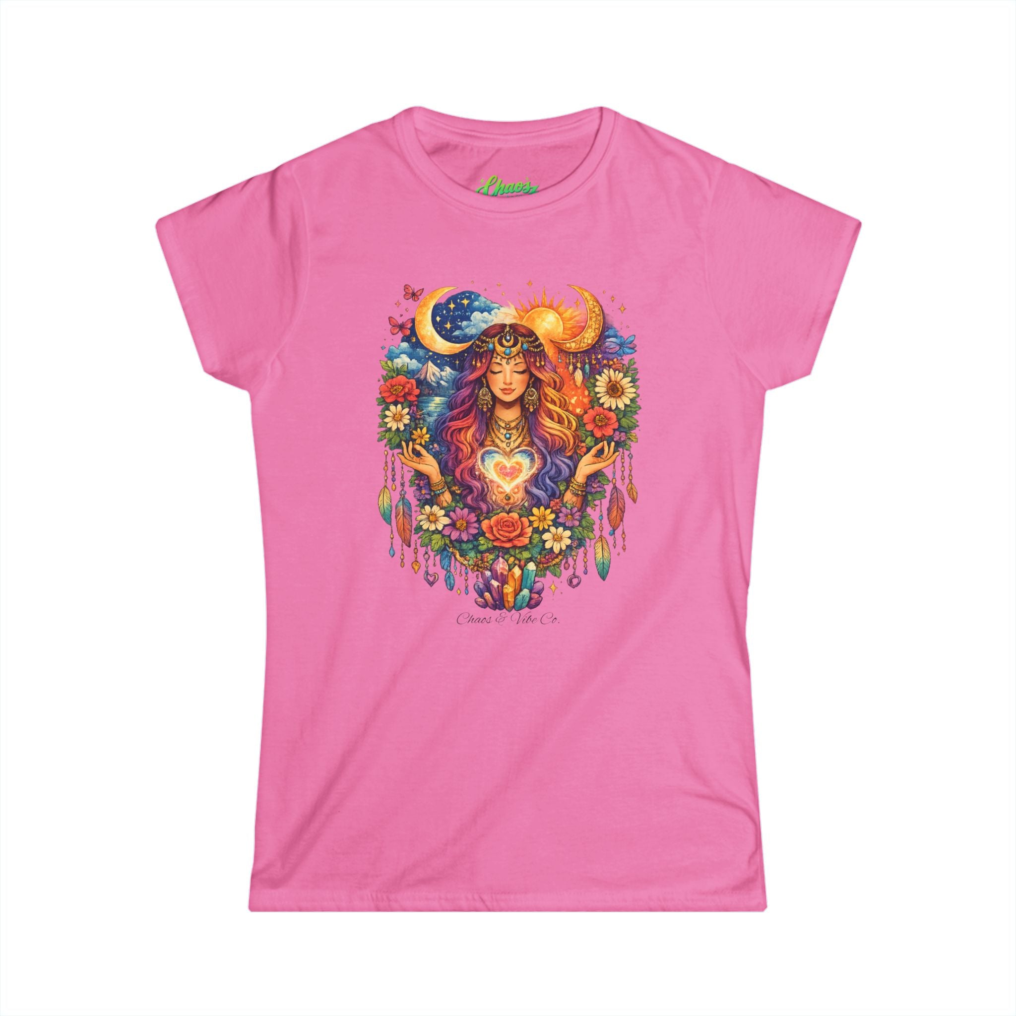 Bohemian Sun Moon Goddess Tee | Floral Heart Mandala, Dreamcatcher Vibes