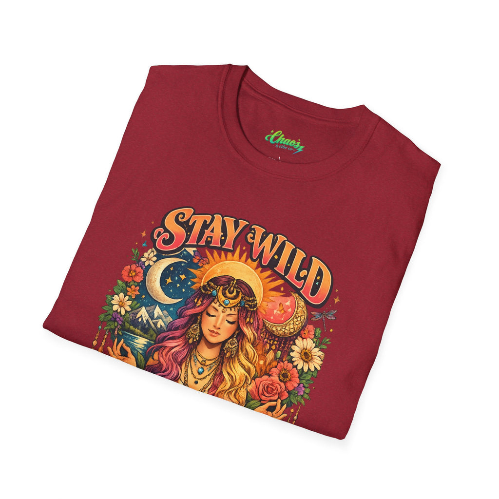 Stay Wild Moon Child T-Shirt | Boho Goddess Moon Phases Floral Graphic