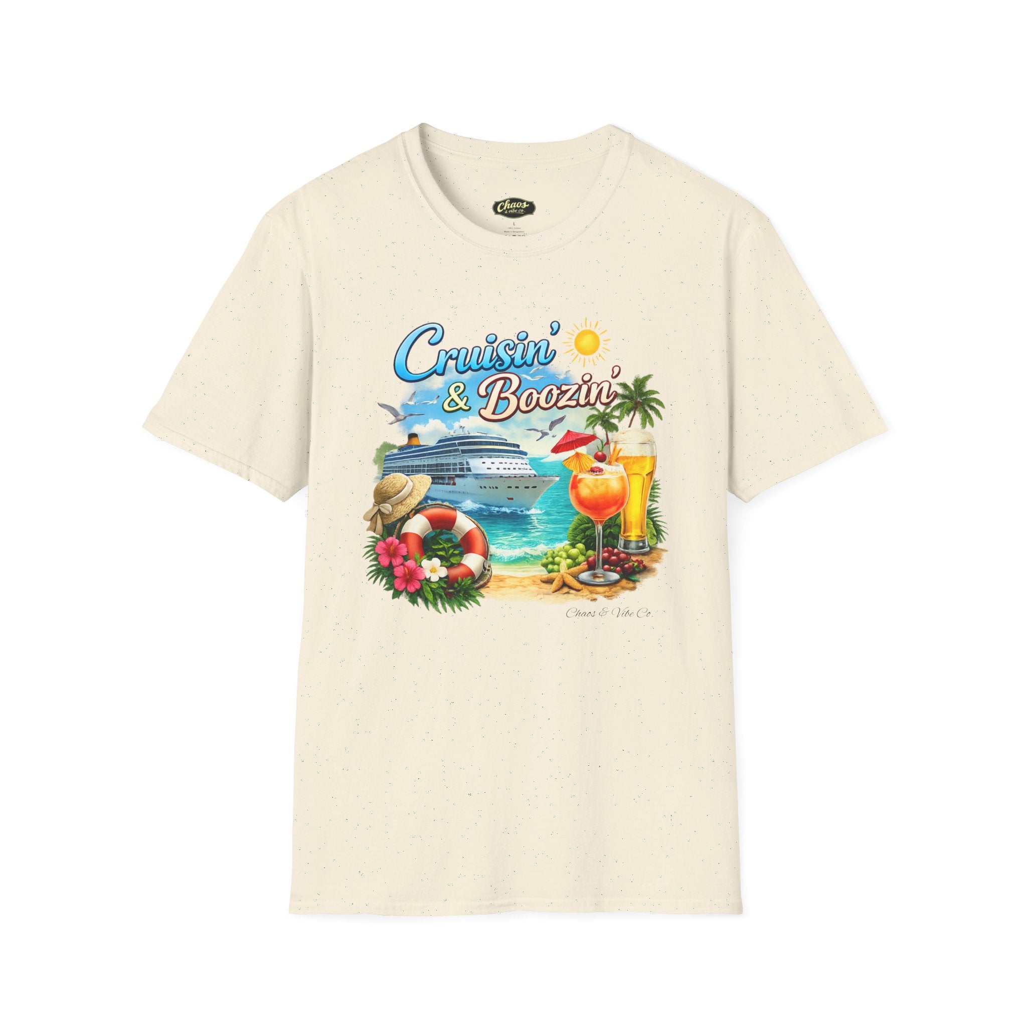 Unisex Cruisin' & Boozin' cruise ship beach cocktails T-Shirt | Tropical vacation tee