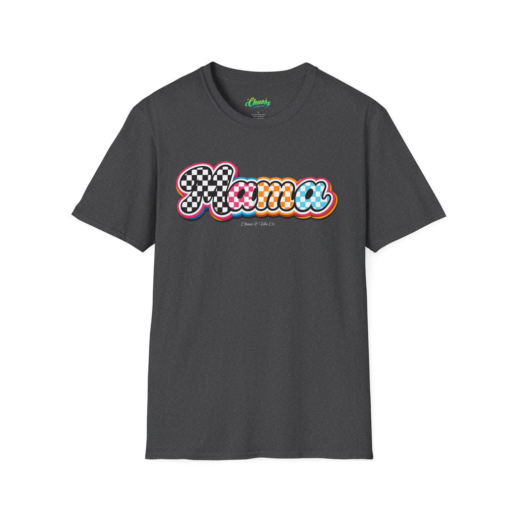 Mama Script Logo T-Shirt | Retro Checkerboard, Rainbow Bubble Letters