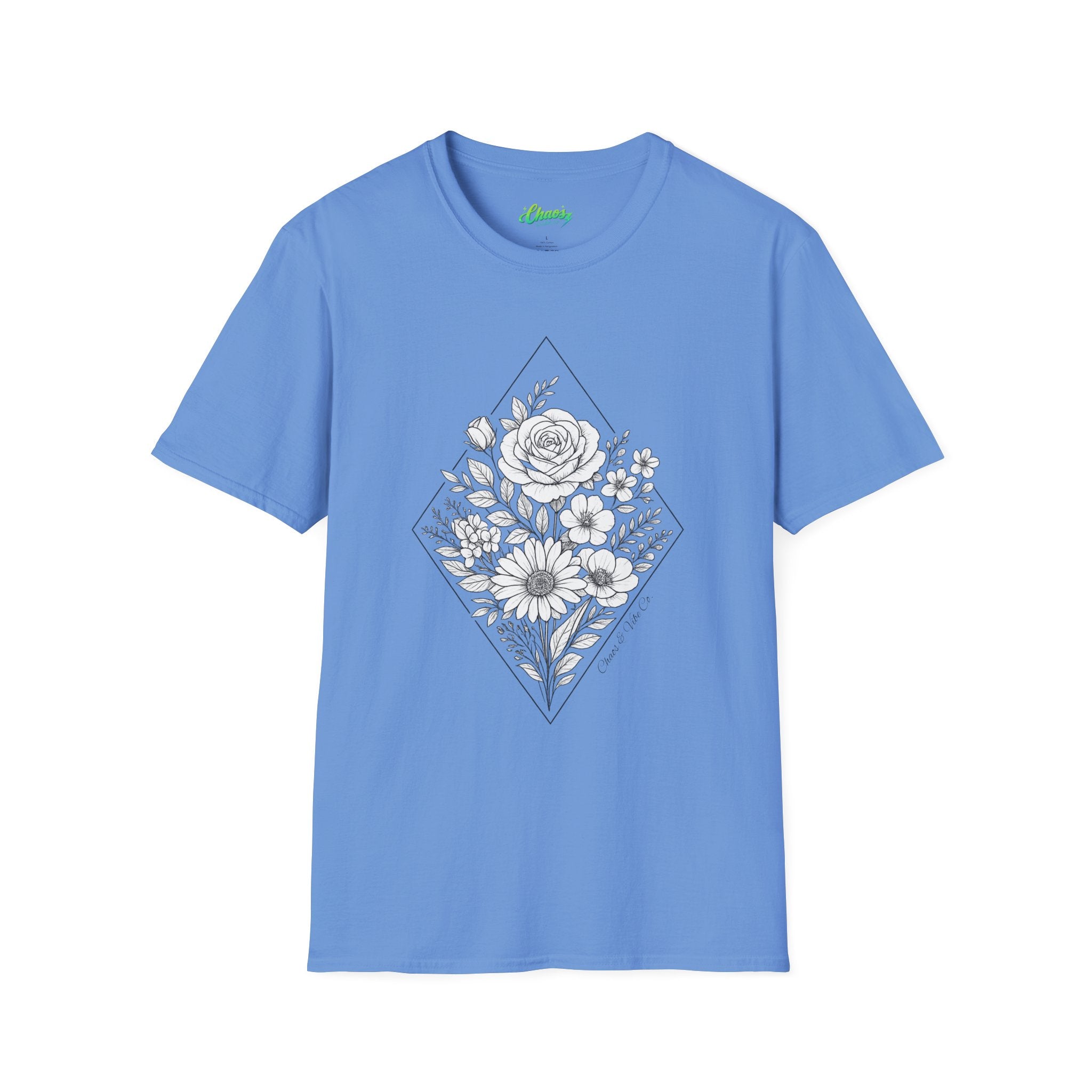 Unisex Floral Diamond Line Art T-Shirt — Botanical Sketch Graphic Tee