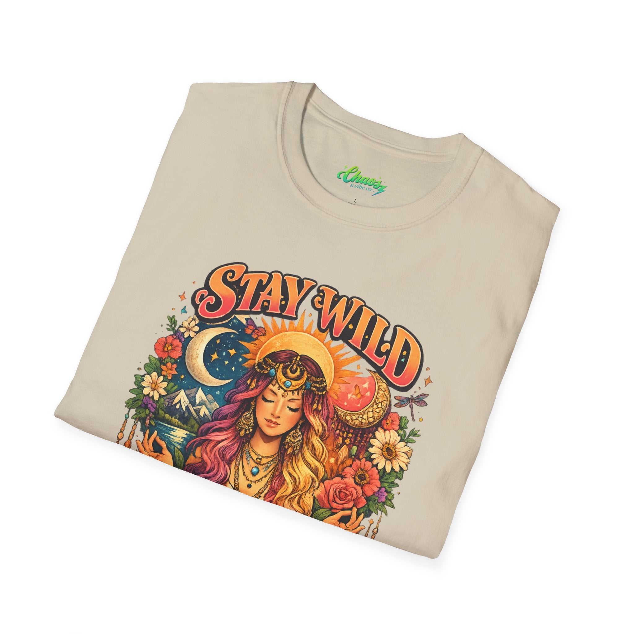 Stay Wild Moon Child T-Shirt | Boho Goddess Moon Phases Floral Graphic