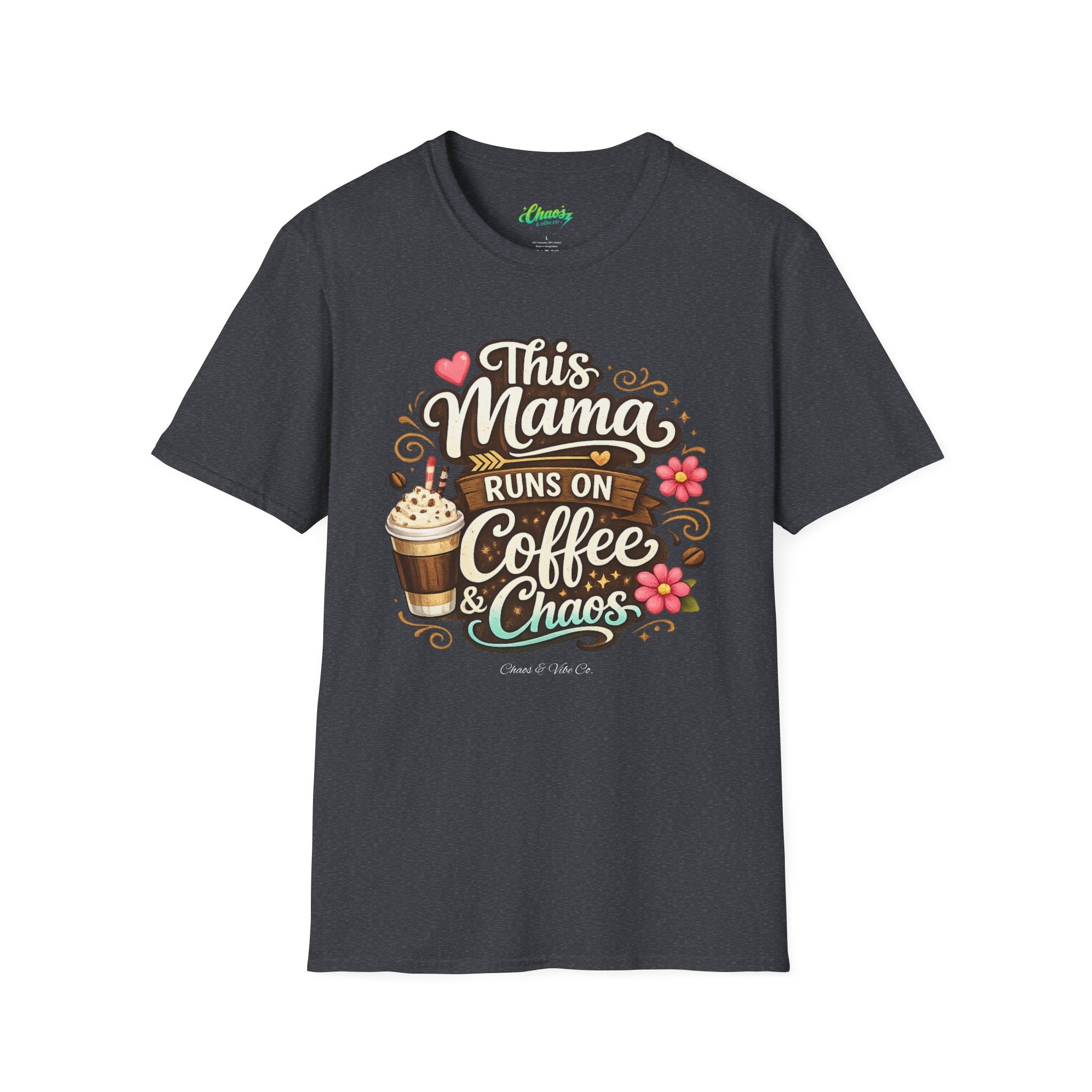 Unisex Mama Runs on Coffee & Chaos T-Shirt — Funny Mother's Day Mom Tee
