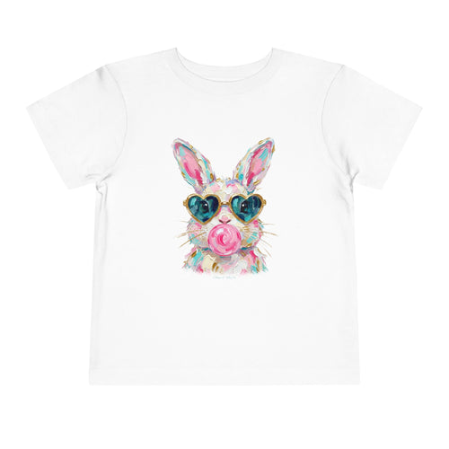 Toddler Tee — Colorful Bunny with Heart Sunglasses & Lollipop (Cute Easter Kids Shirt)
