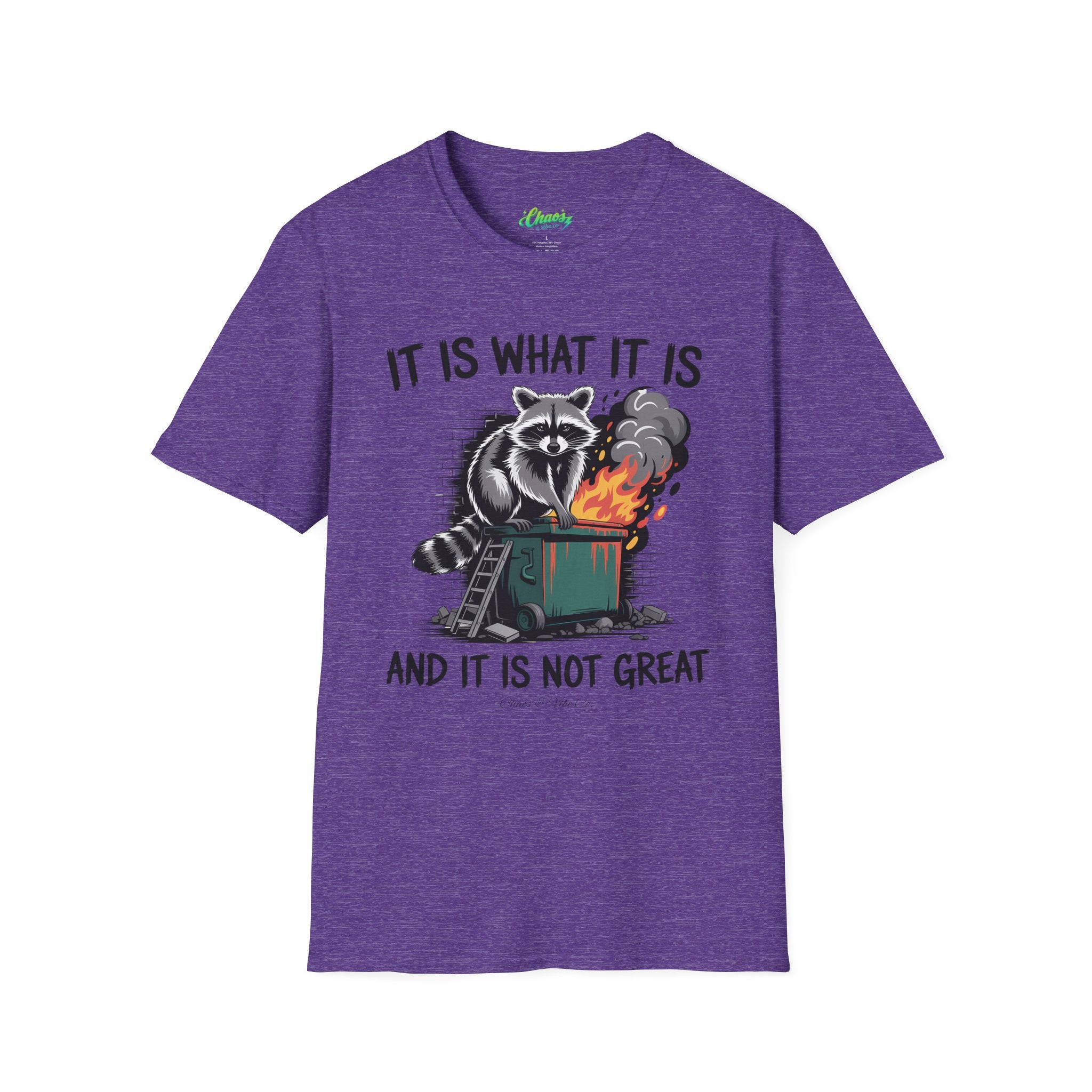 Unisex Dumpster Fire Raccoon T-Shirt – "It Is What It Is And It Is Not Great" Graphic Tee