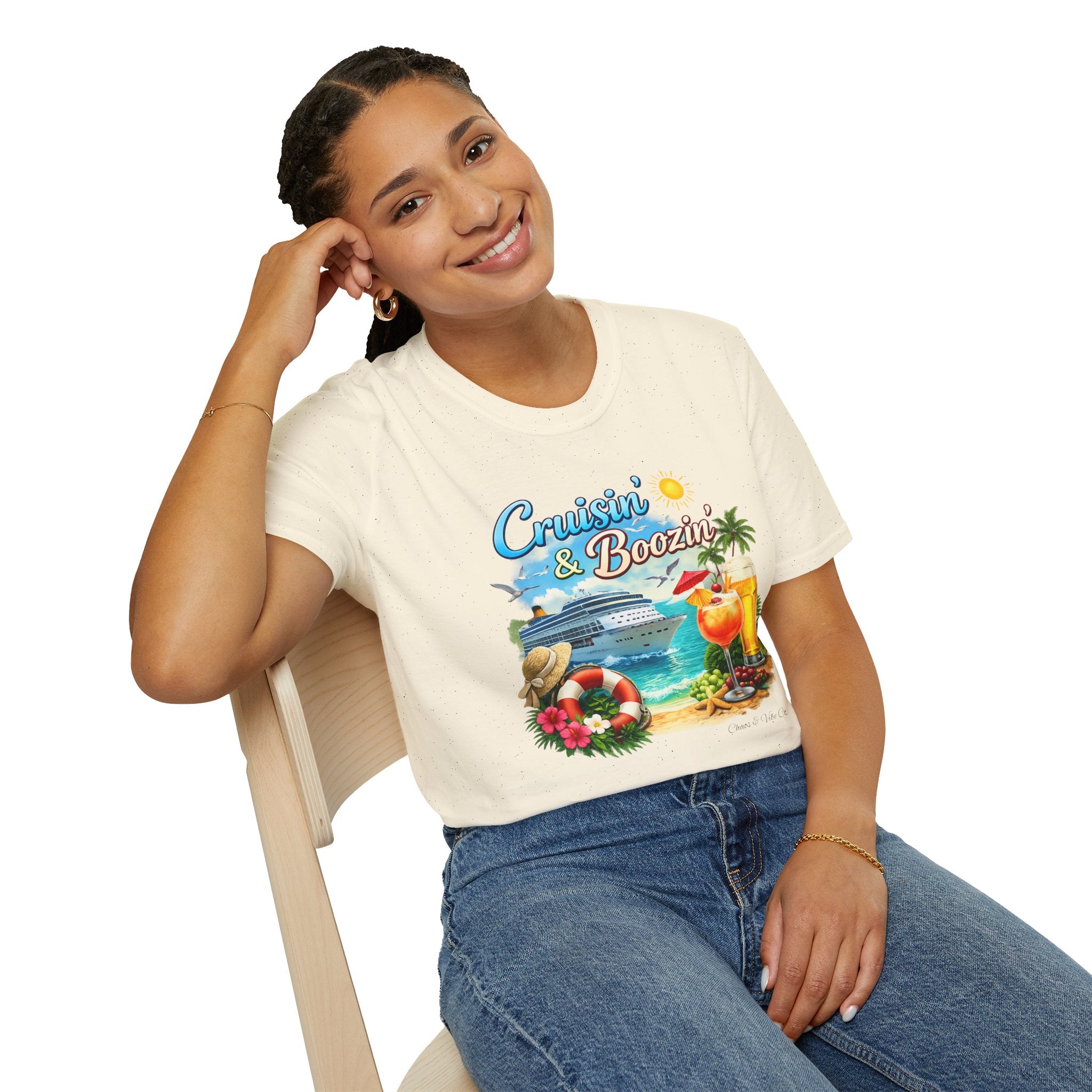Unisex Cruisin' & Boozin' cruise ship beach cocktails T-Shirt | Tropical vacation tee