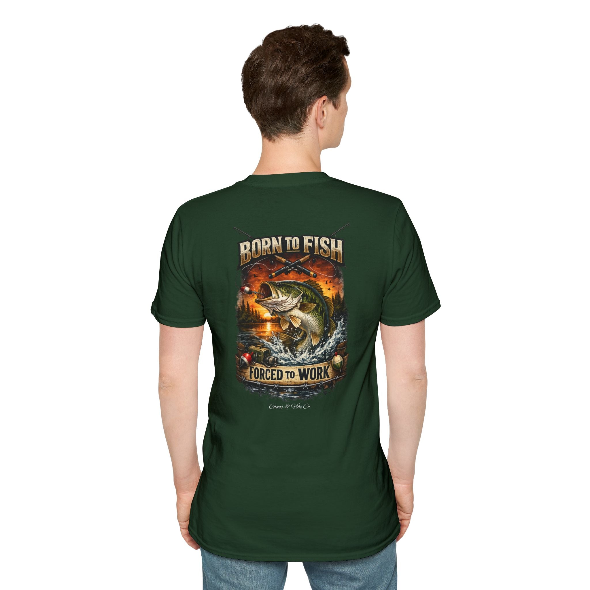Unisex Born to Fish T-Shirt — Fishing Graphic Tee ("Born to Fish, Forced to Work")