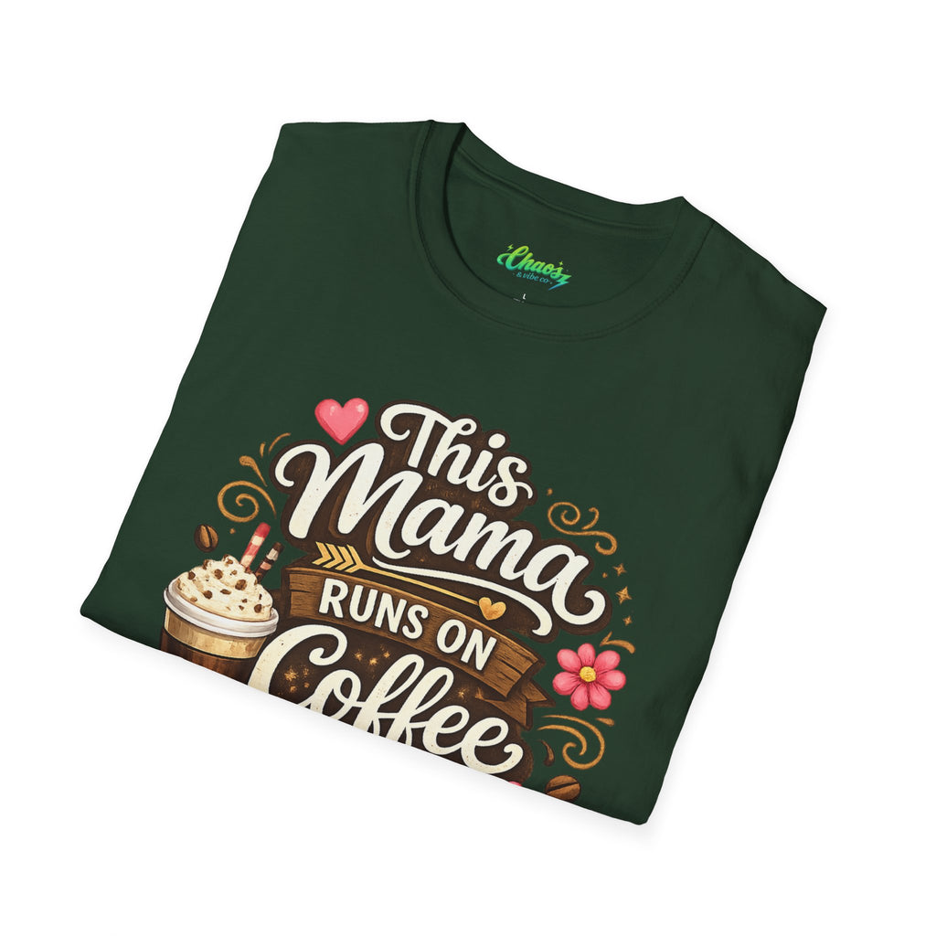 Unisex Mama Runs on Coffee & Chaos T-Shirt — Funny Mother's Day Mom Tee