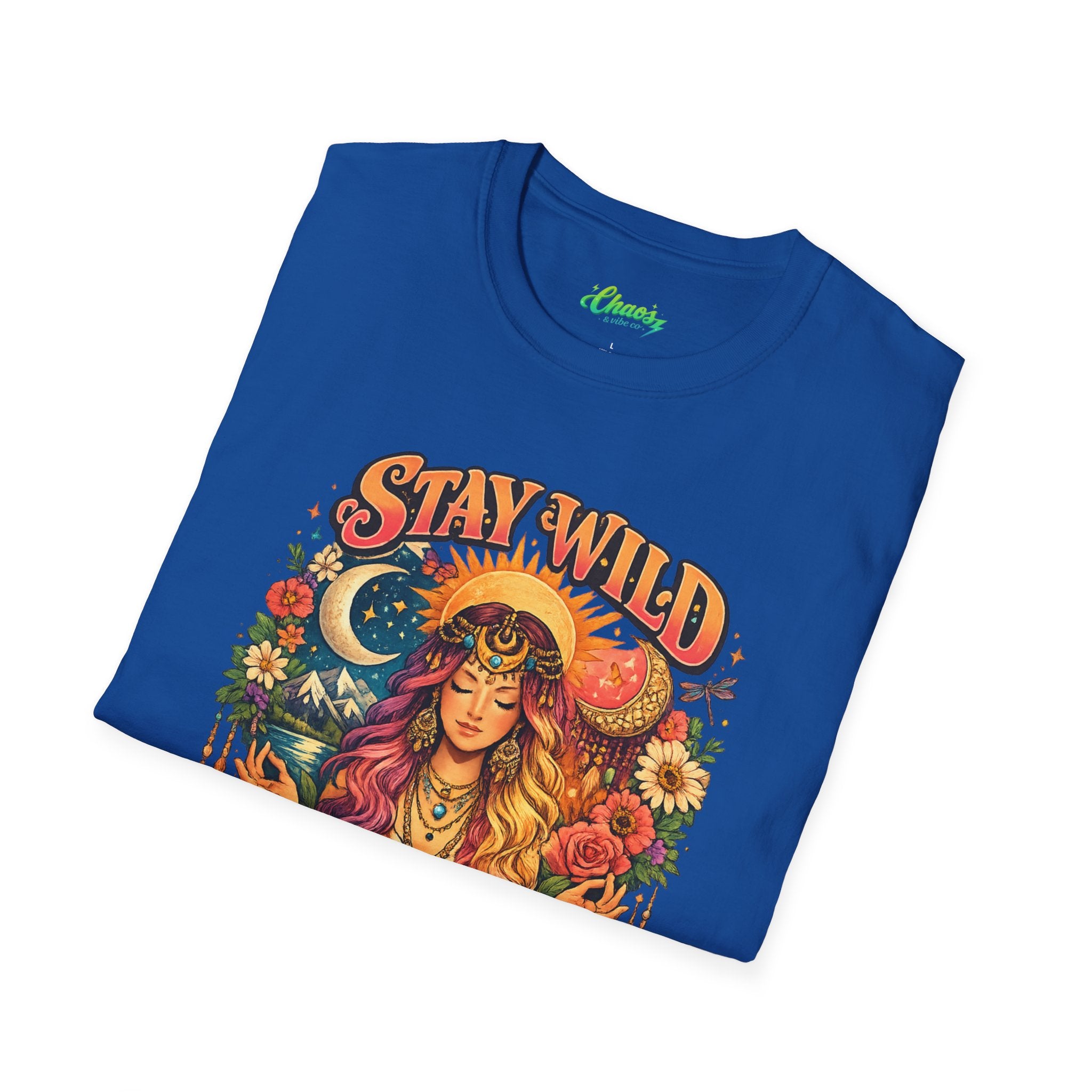 Stay Wild Moon Child T-Shirt | Boho Goddess Moon Phases Floral Graphic
