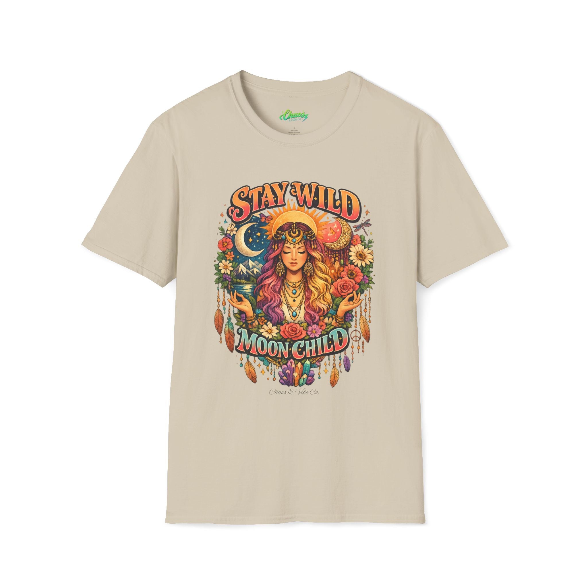 Stay Wild Moon Child T-Shirt | Boho Goddess Moon Phases Floral Graphic