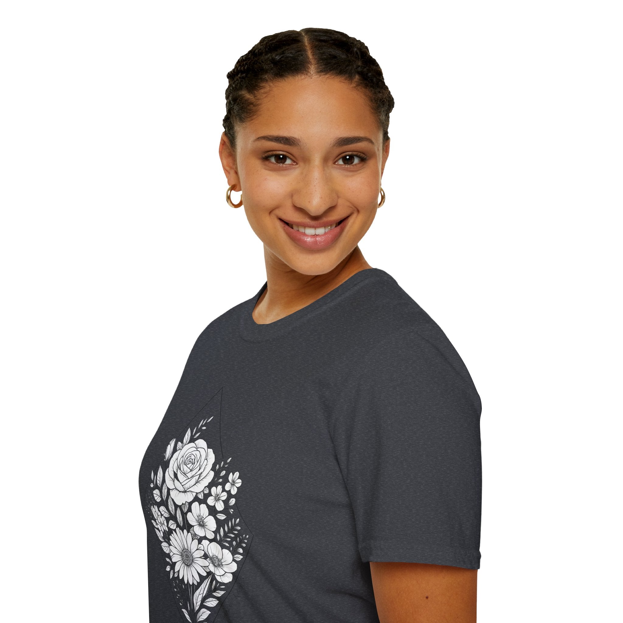 Unisex Floral Diamond Line Art T-Shirt — Botanical Sketch Graphic Tee