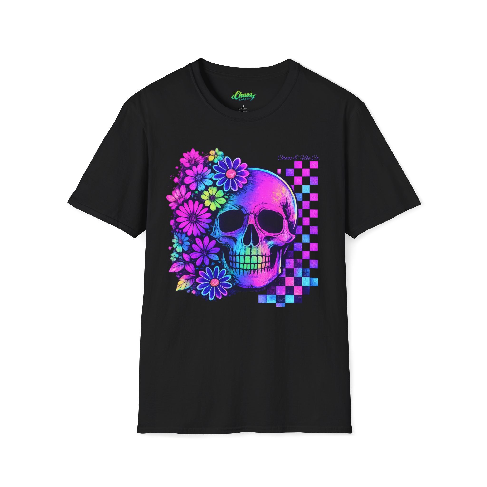 Unisex floral skull checker Softstyle T-Shirt