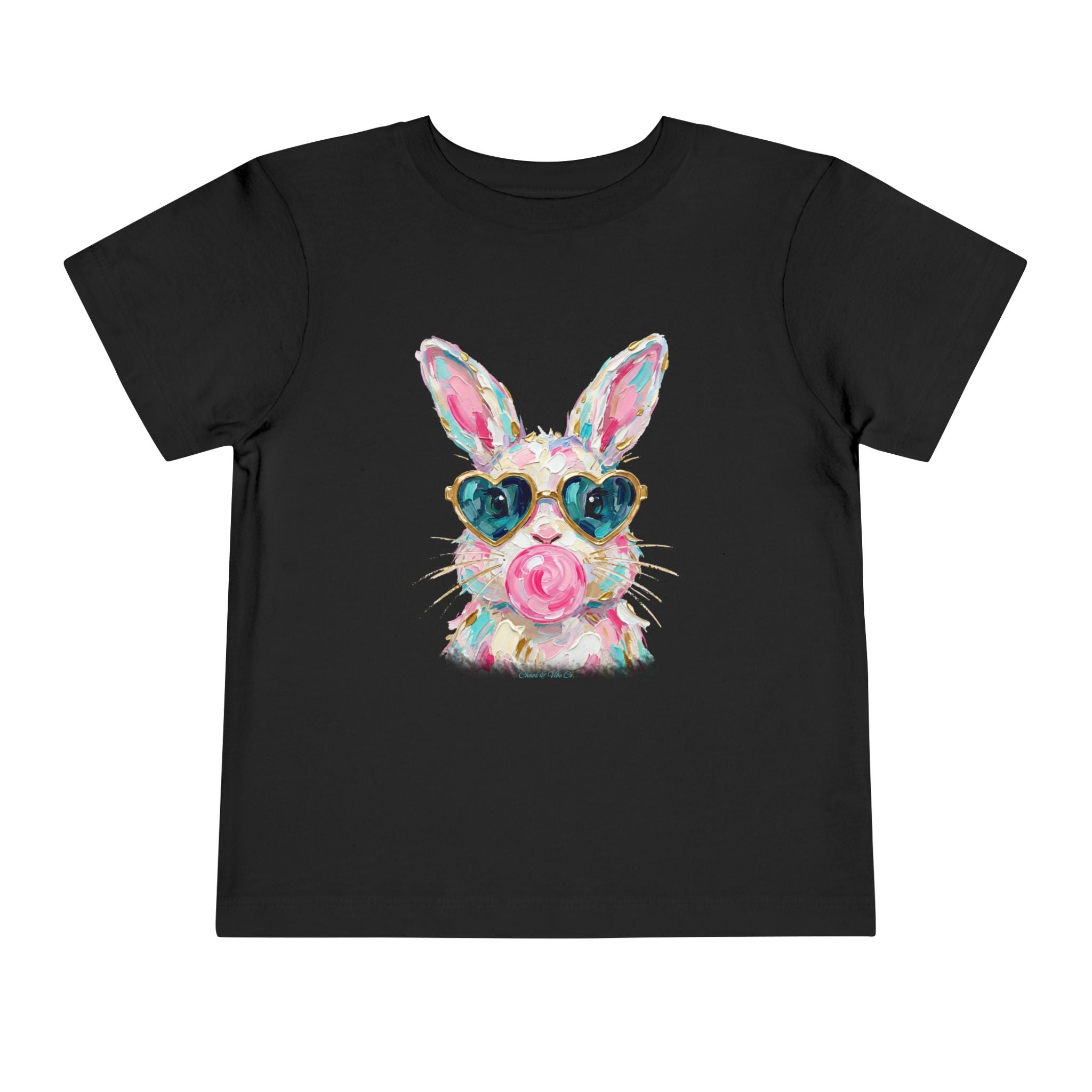 Toddler Tee — Colorful Bunny with Heart Sunglasses & Lollipop (Cute Easter Kids Shirt)