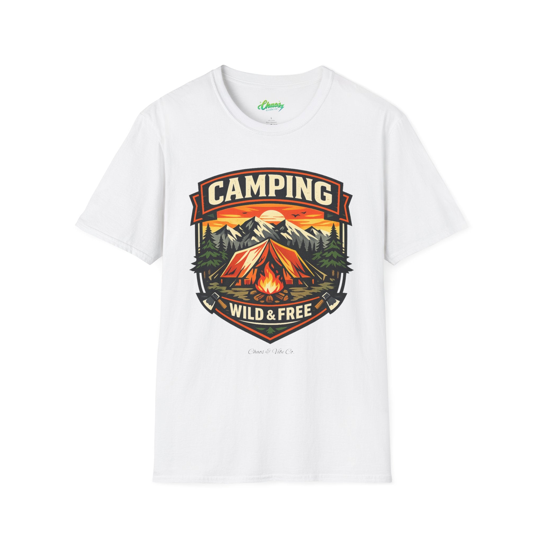 Unisex Camping Wild & Free T-Shirt — Vintage Tent Mountain Outdoor Tee