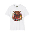 Cozy Highland Cow Too Cozy to Care T-Shirt | Plaid Scarf Floral Design