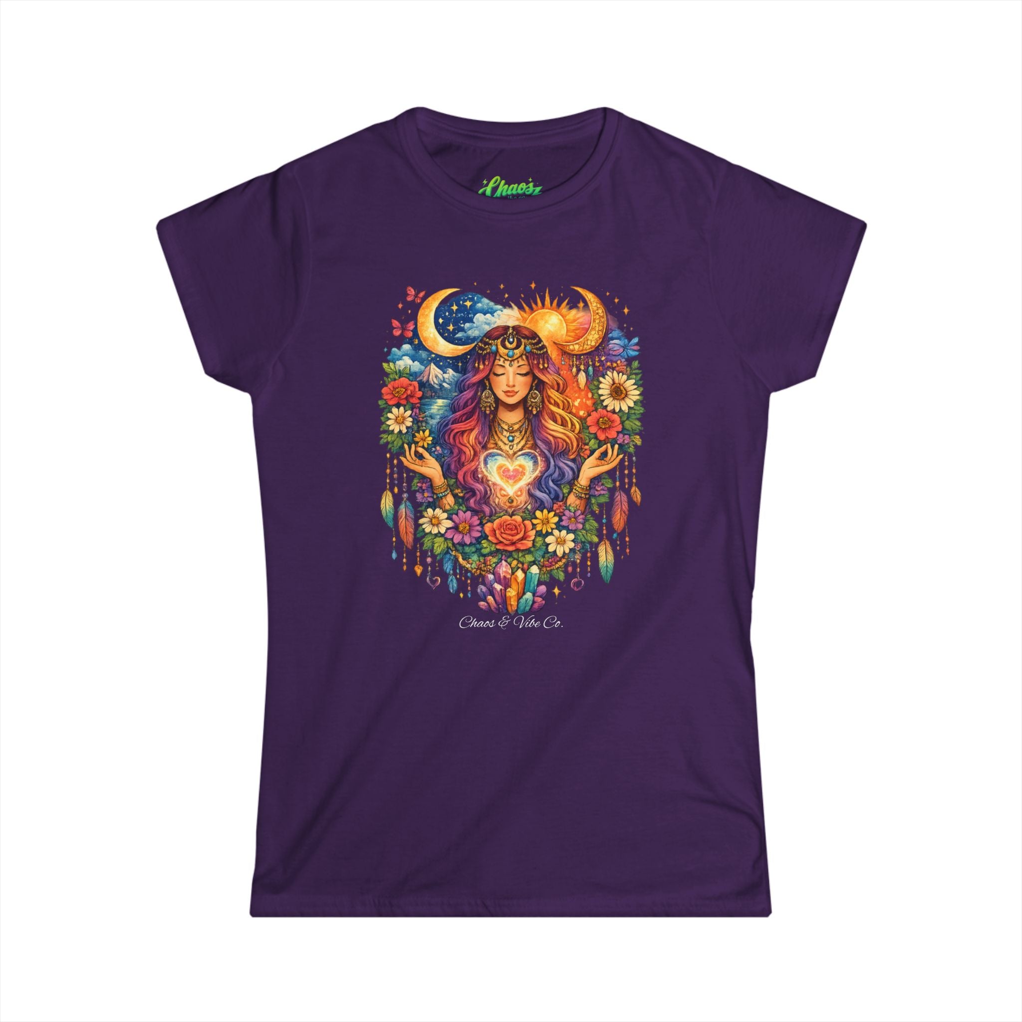 Bohemian Sun Moon Goddess Tee | Floral Heart Mandala, Dreamcatcher Vibes