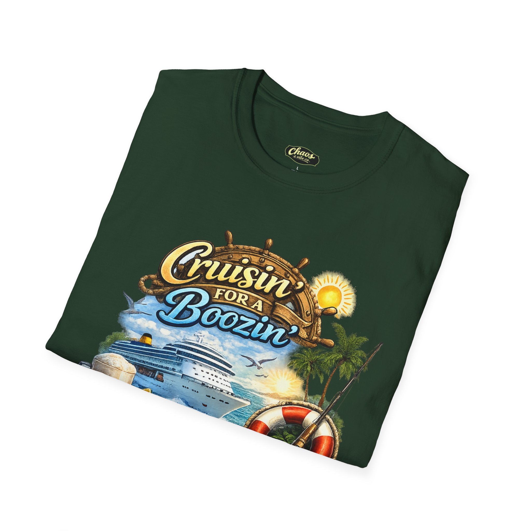 Unisex Cruisin' for a Boozin' T-Shirt | Beach Cruise, Tropical Drinks, Palm Trees