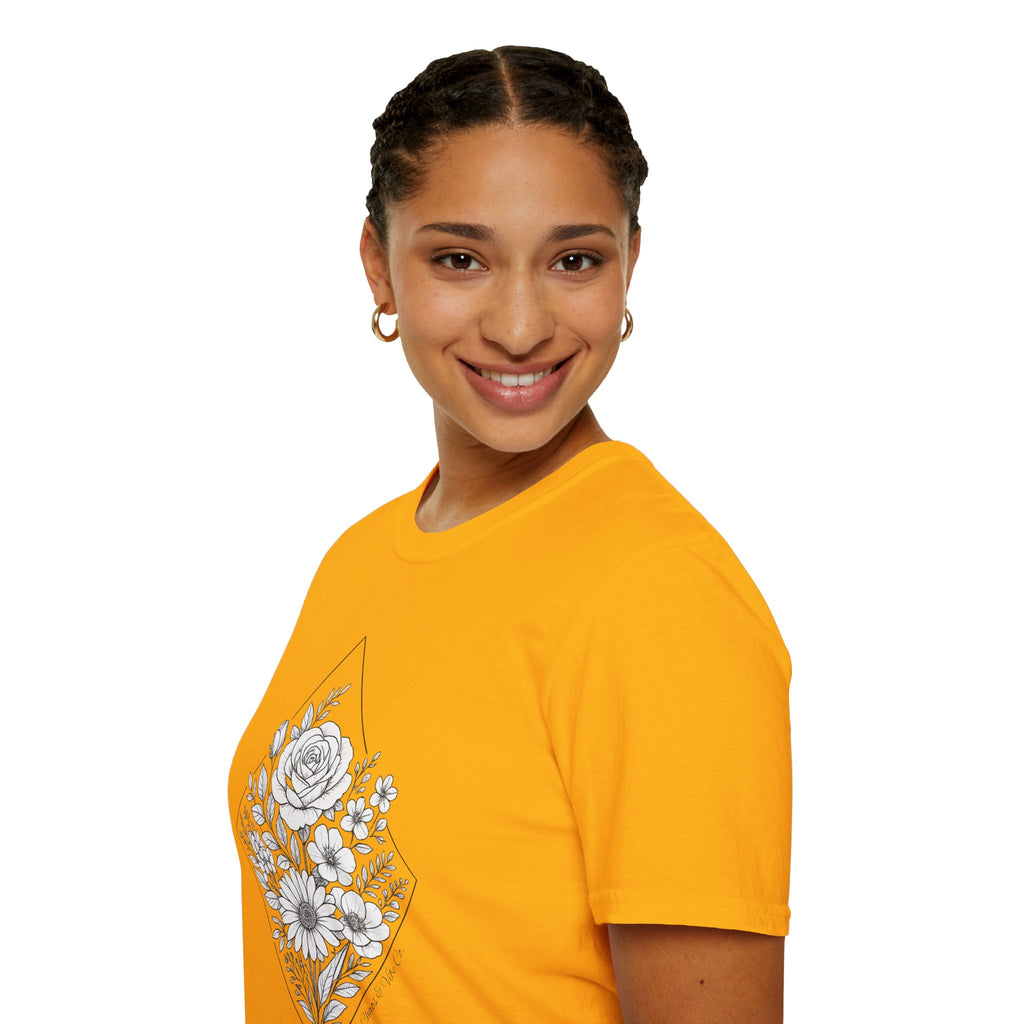 Unisex Floral Diamond Line Art T-Shirt — Botanical Sketch Graphic Tee