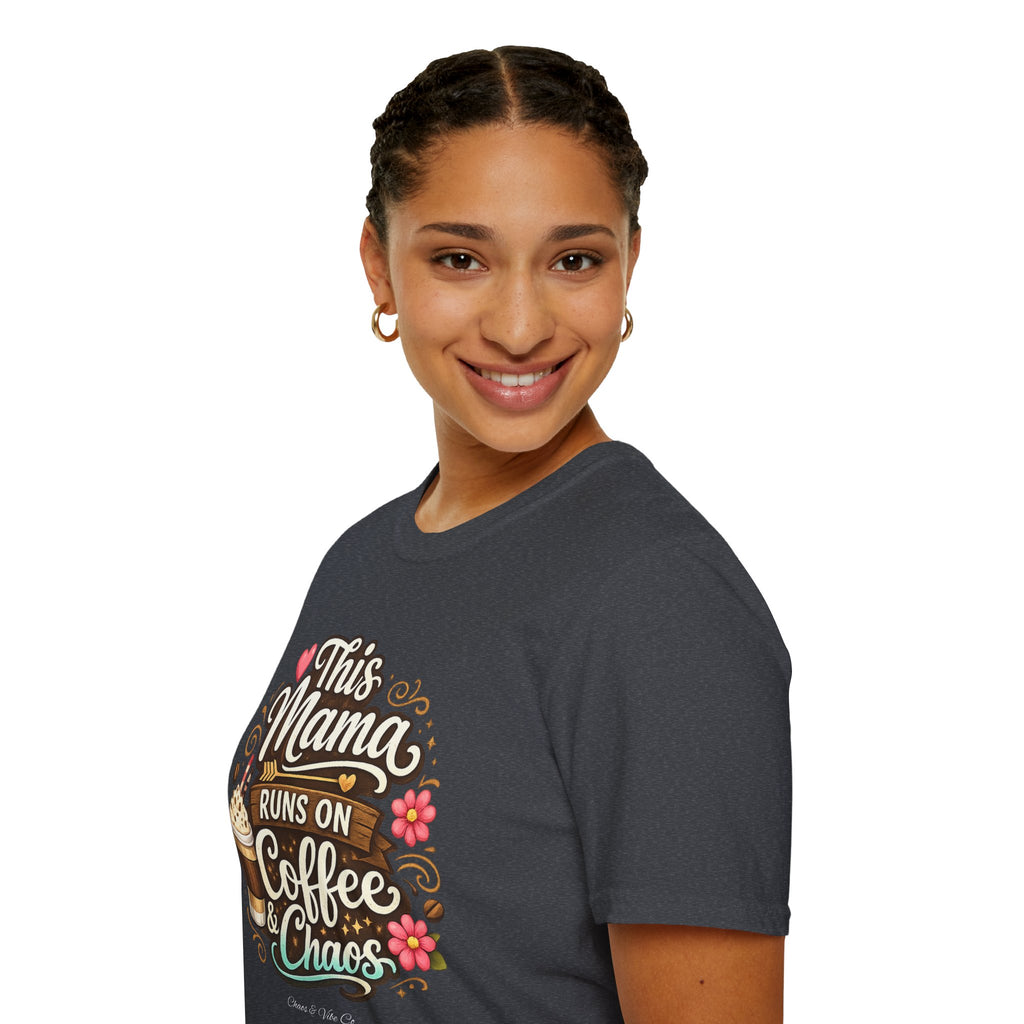 Unisex Mama Runs on Coffee & Chaos T-Shirt — Funny Mother's Day Mom Tee