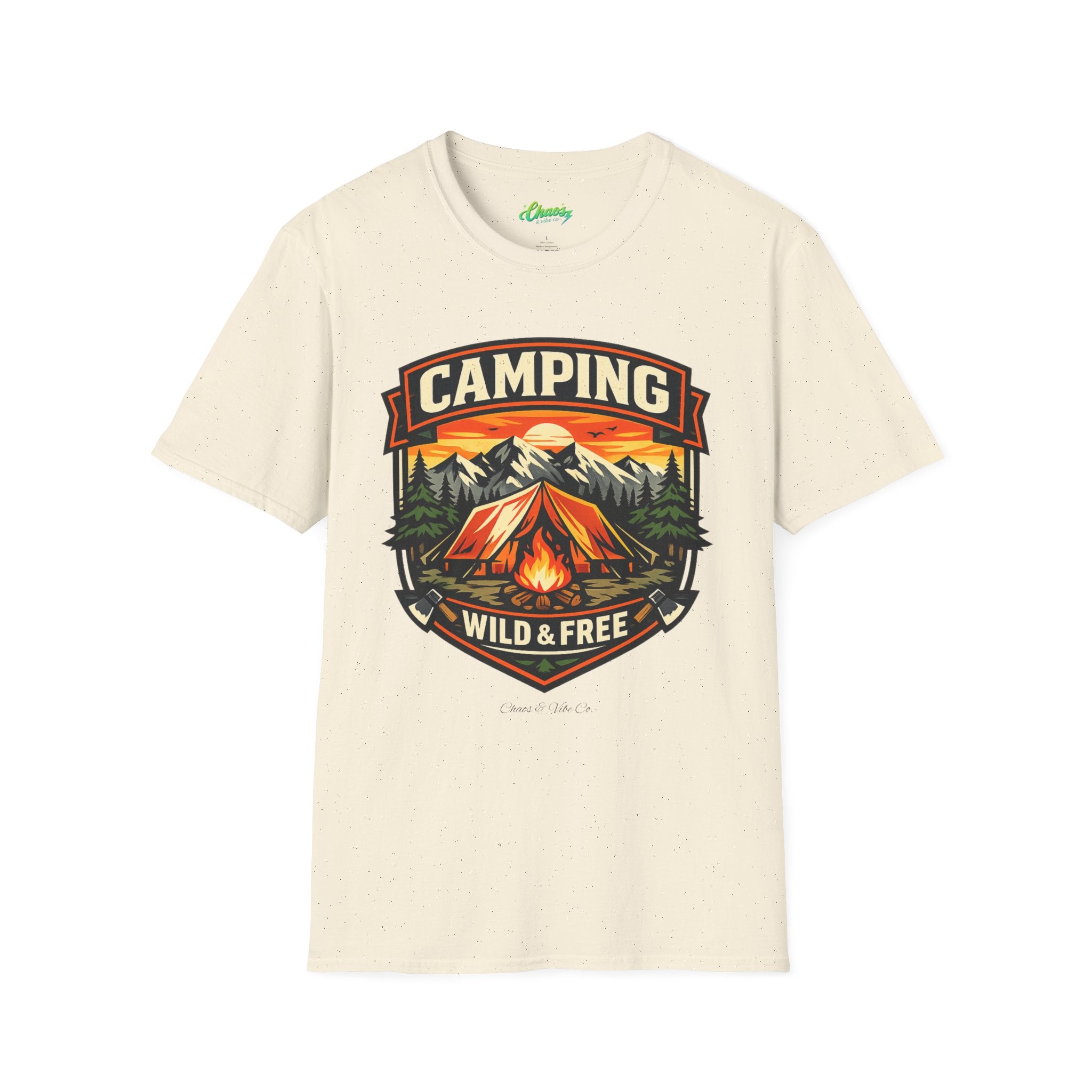 Unisex Camping Wild & Free T-Shirt — Vintage Tent Mountain Outdoor Tee