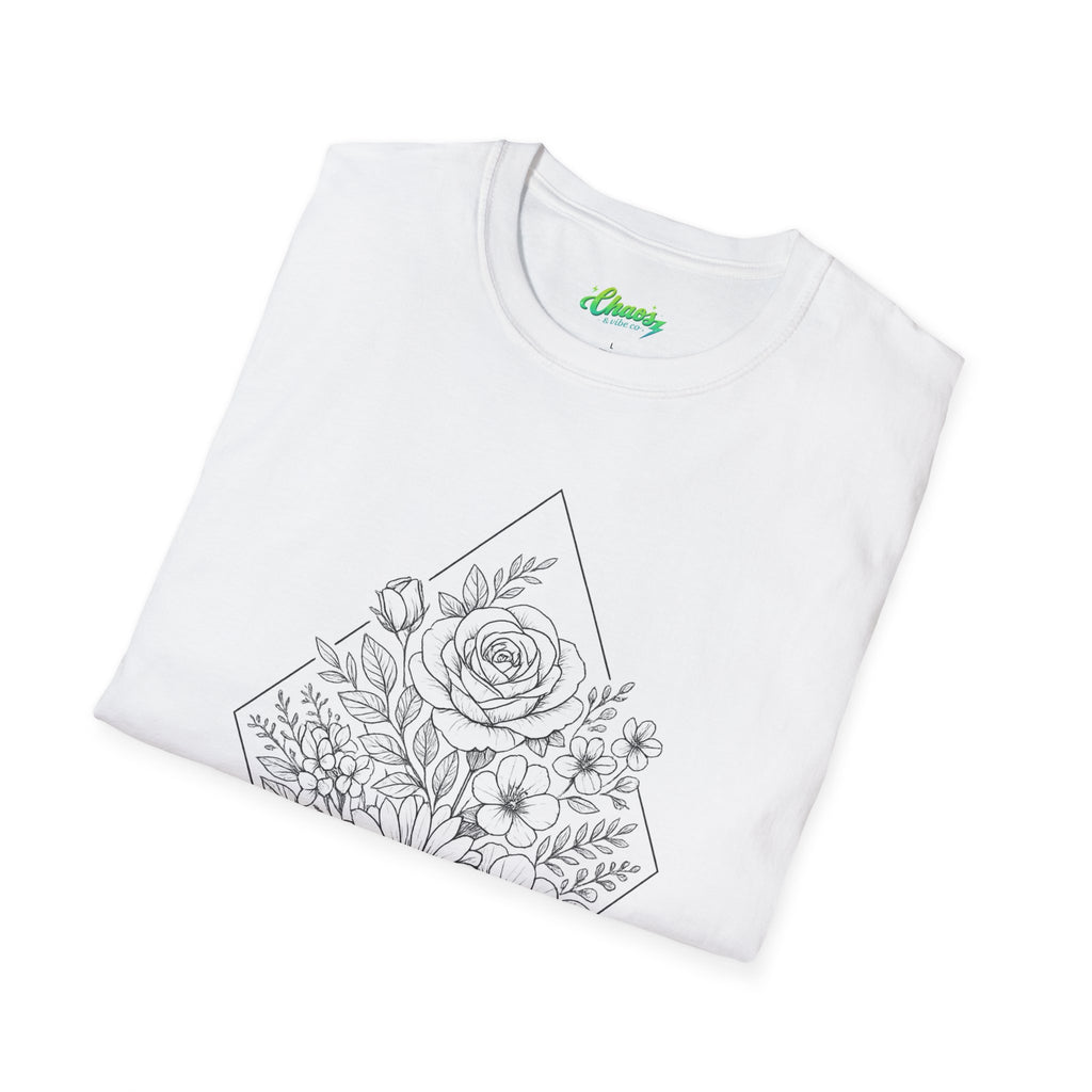 Unisex Floral Diamond Line Art T-Shirt — Botanical Sketch Graphic Tee