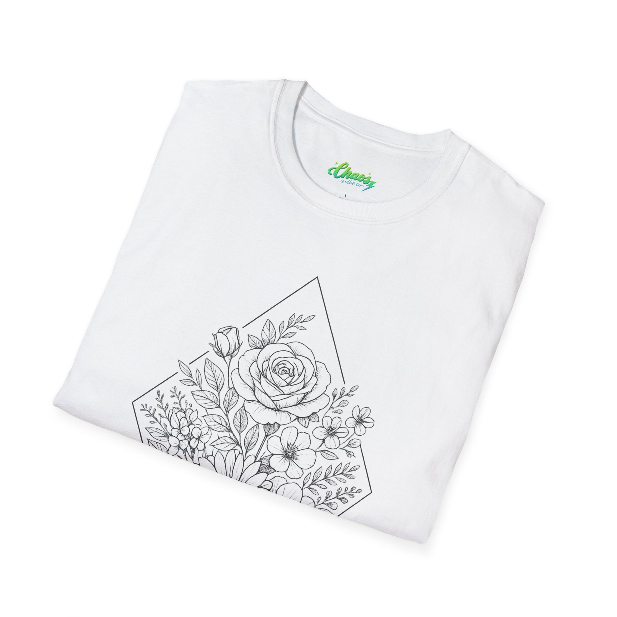 Unisex Floral Diamond Line Art T-Shirt — Botanical Sketch Graphic Tee
