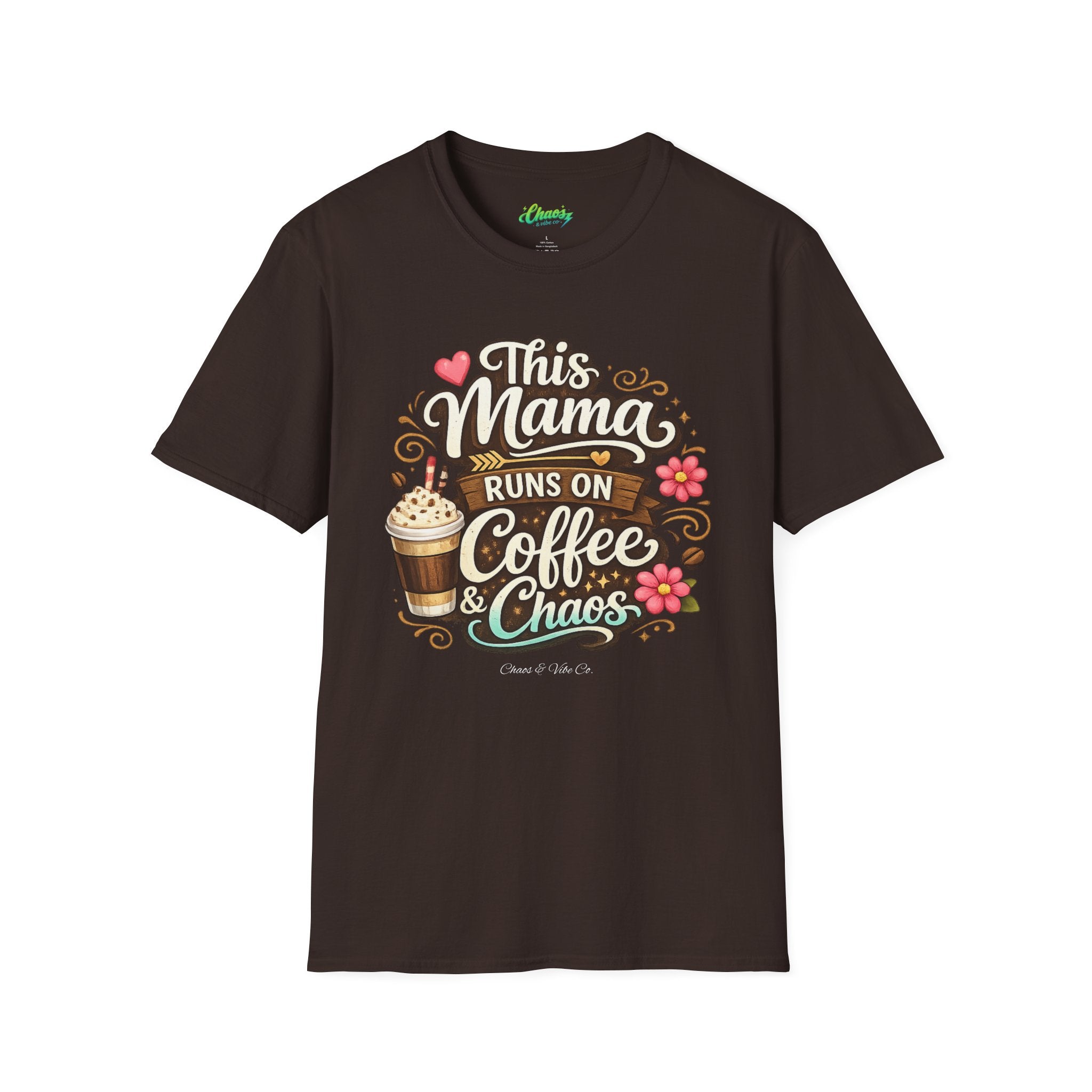 Unisex Mama Runs on Coffee & Chaos T-Shirt — Funny Mother's Day Mom Tee