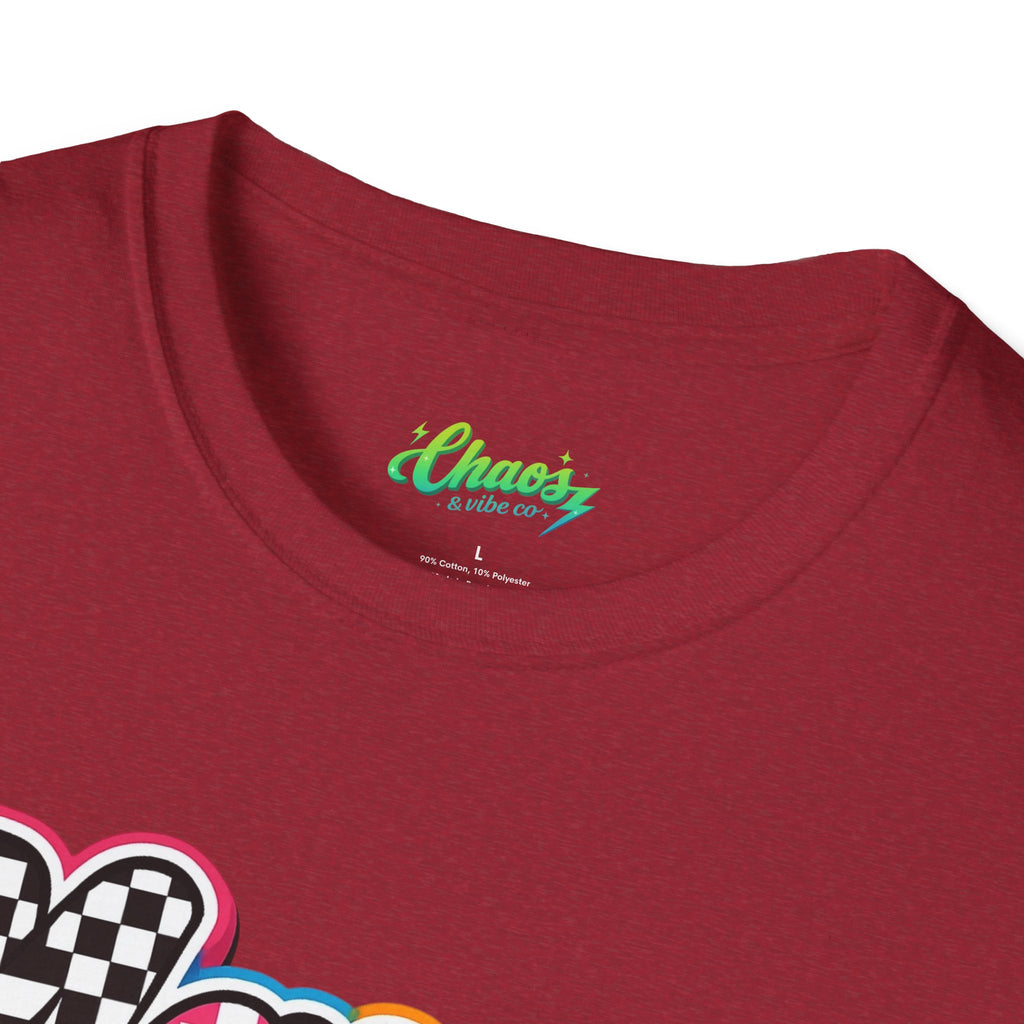 Mama Script Logo T-Shirt | Retro Checkerboard, Rainbow Bubble Letters